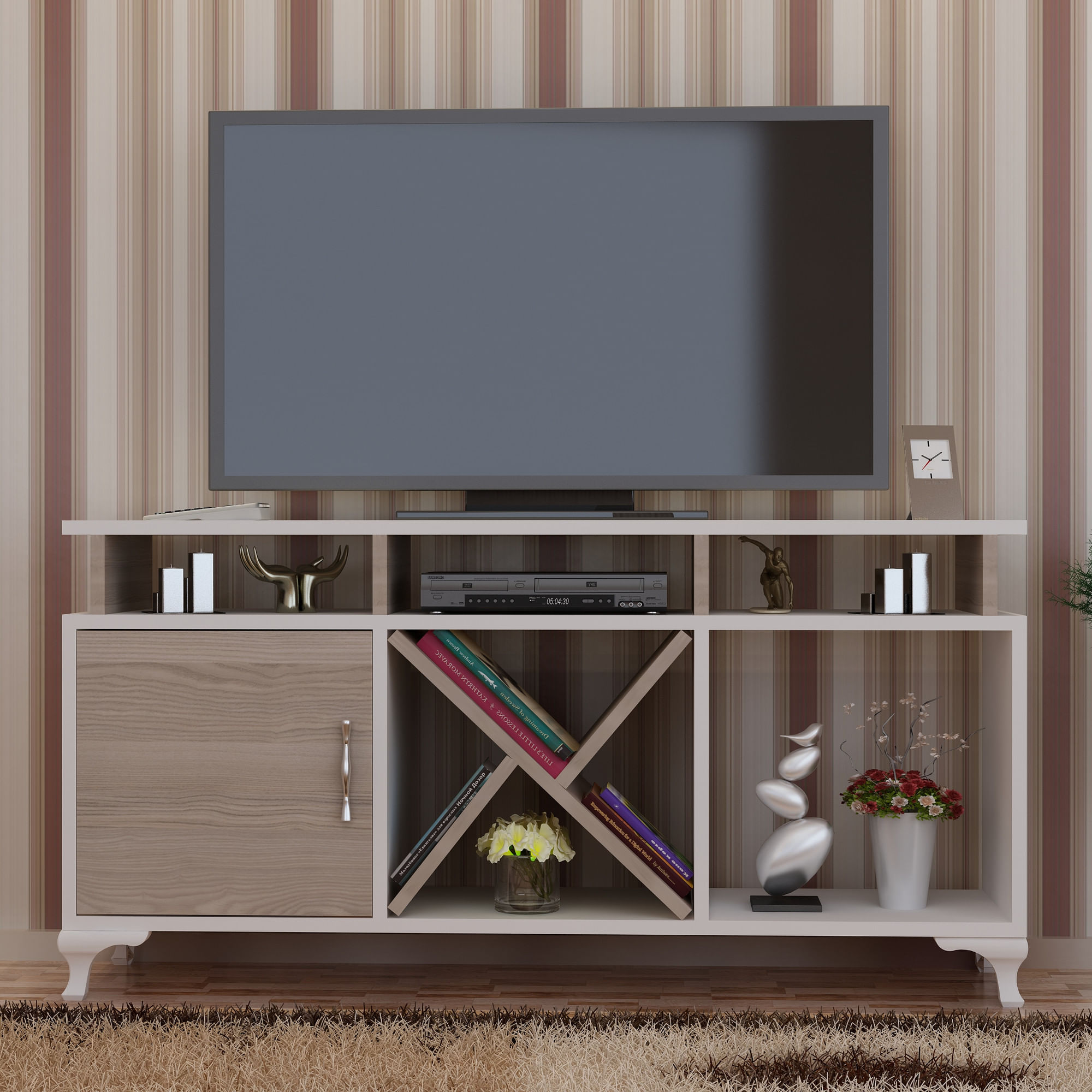 Comoda tv, Hanah Home, pal melaminat, alb si cordoba, 120x53.6x29.5 cm — imaginea 4