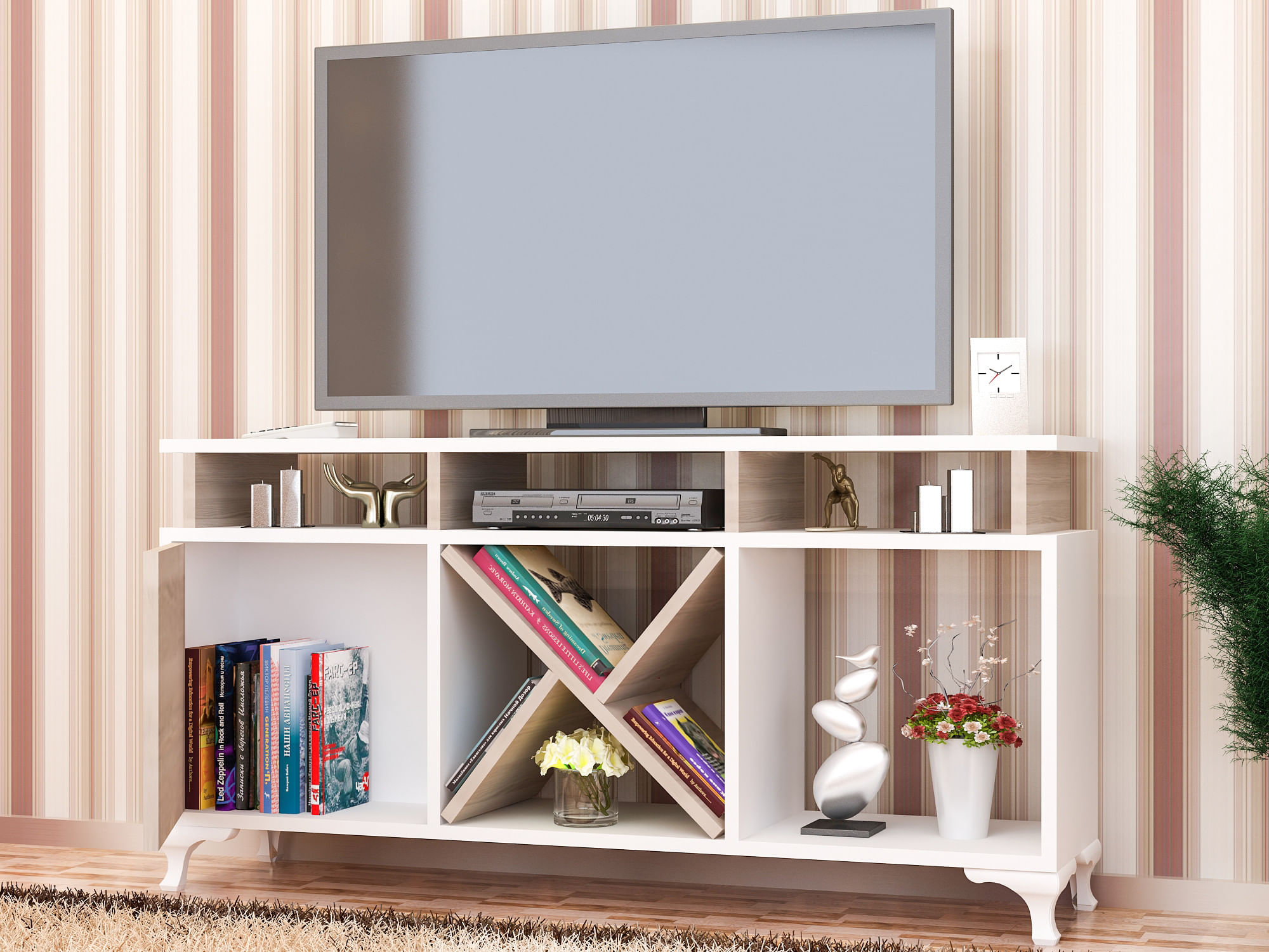 Comoda tv, Hanah Home, pal melaminat, alb si cordoba, 120x53.6x29.5 cm — imaginea 5