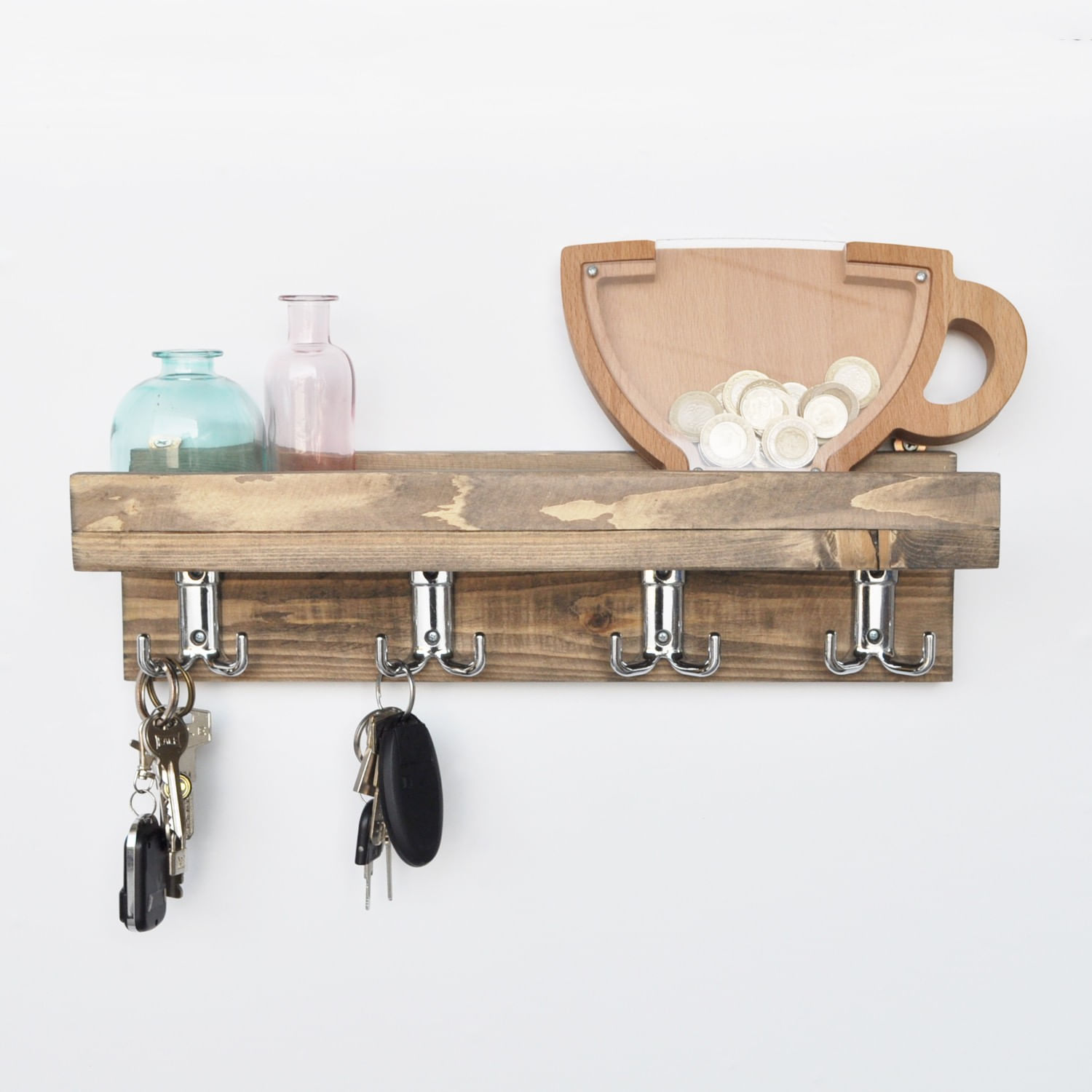 Raft de bucatarie, Hanah Home, lemn de molid, nuc, 40x11x11 cm — imaginea 2