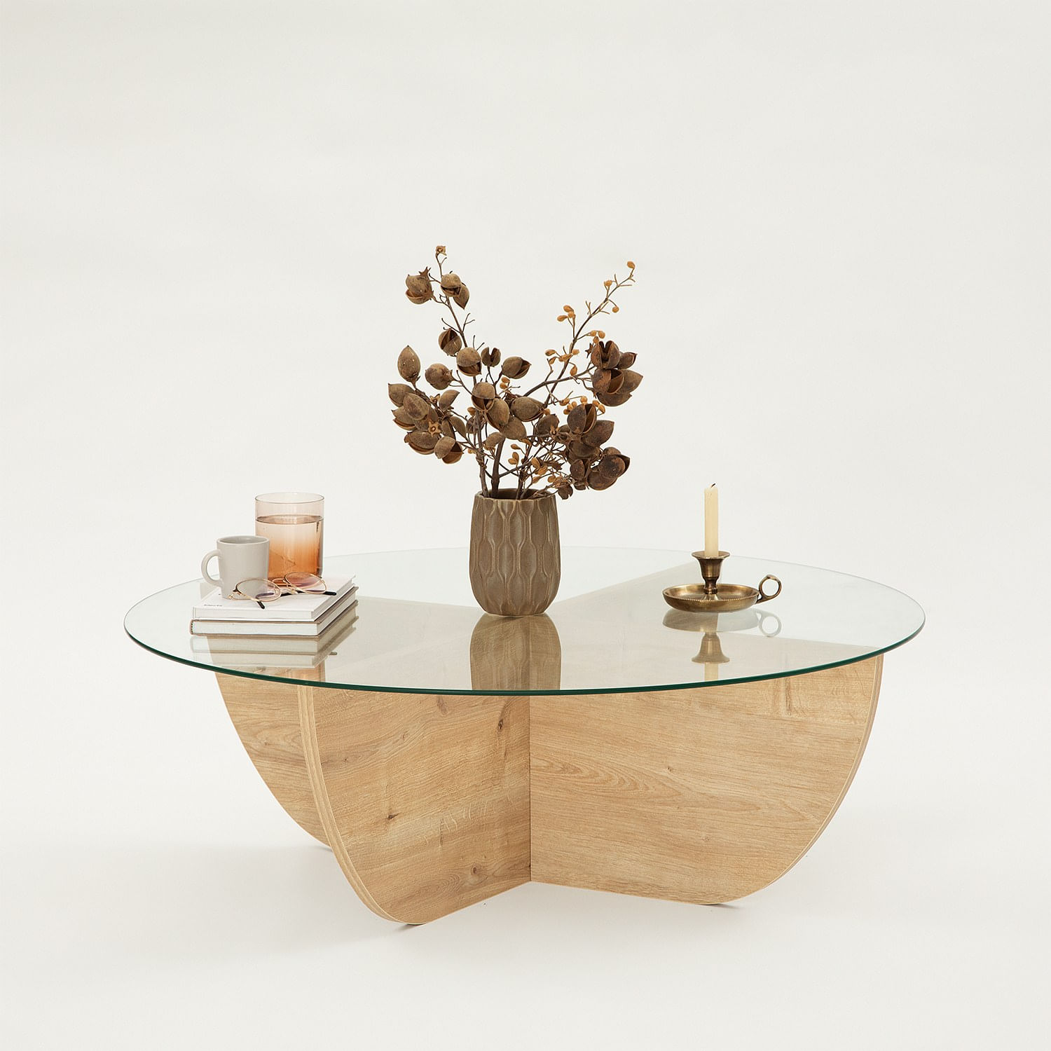 Masuta de cafea, Hanah Home, sticla securizata si pal melaminat, stejar safir, 90x90x30 cm — imaginea 3