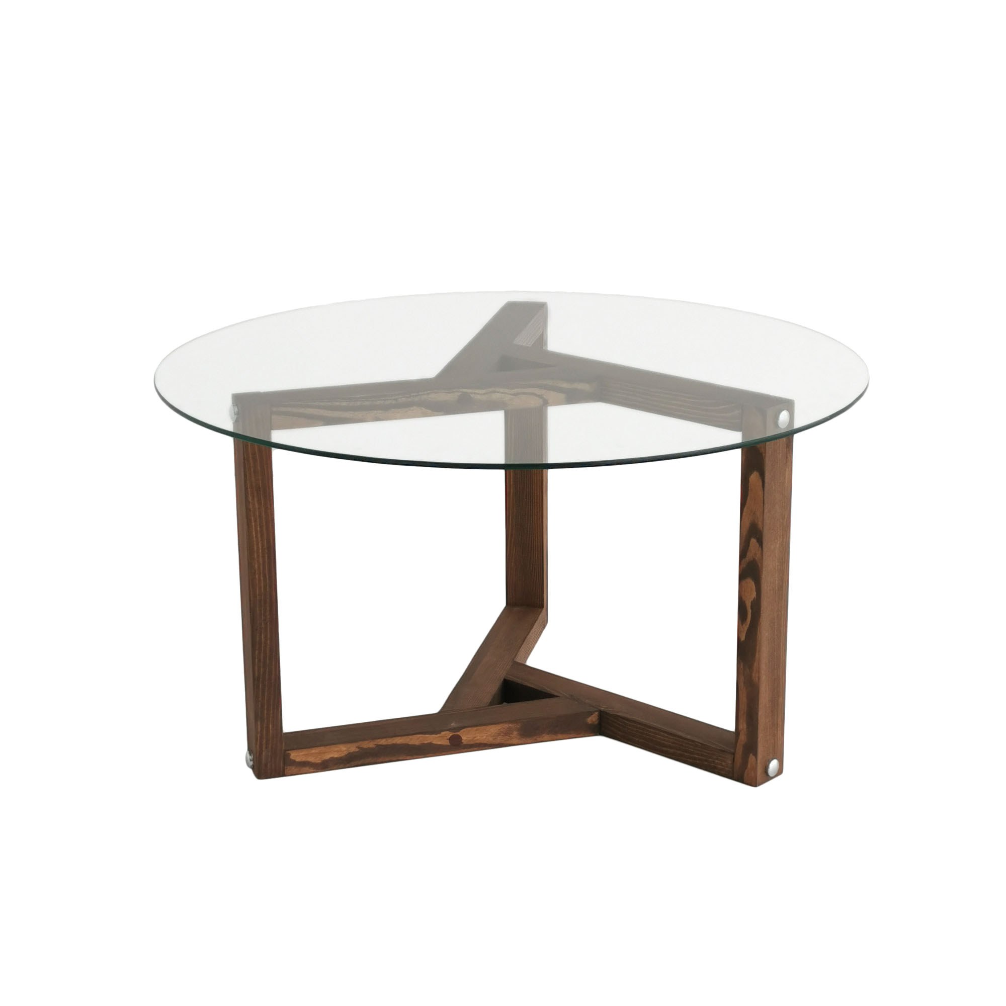 Masuta de cafea, Hanah Home, sticla calita si lemn masiv de pin, nuc, 75x75x40 cm