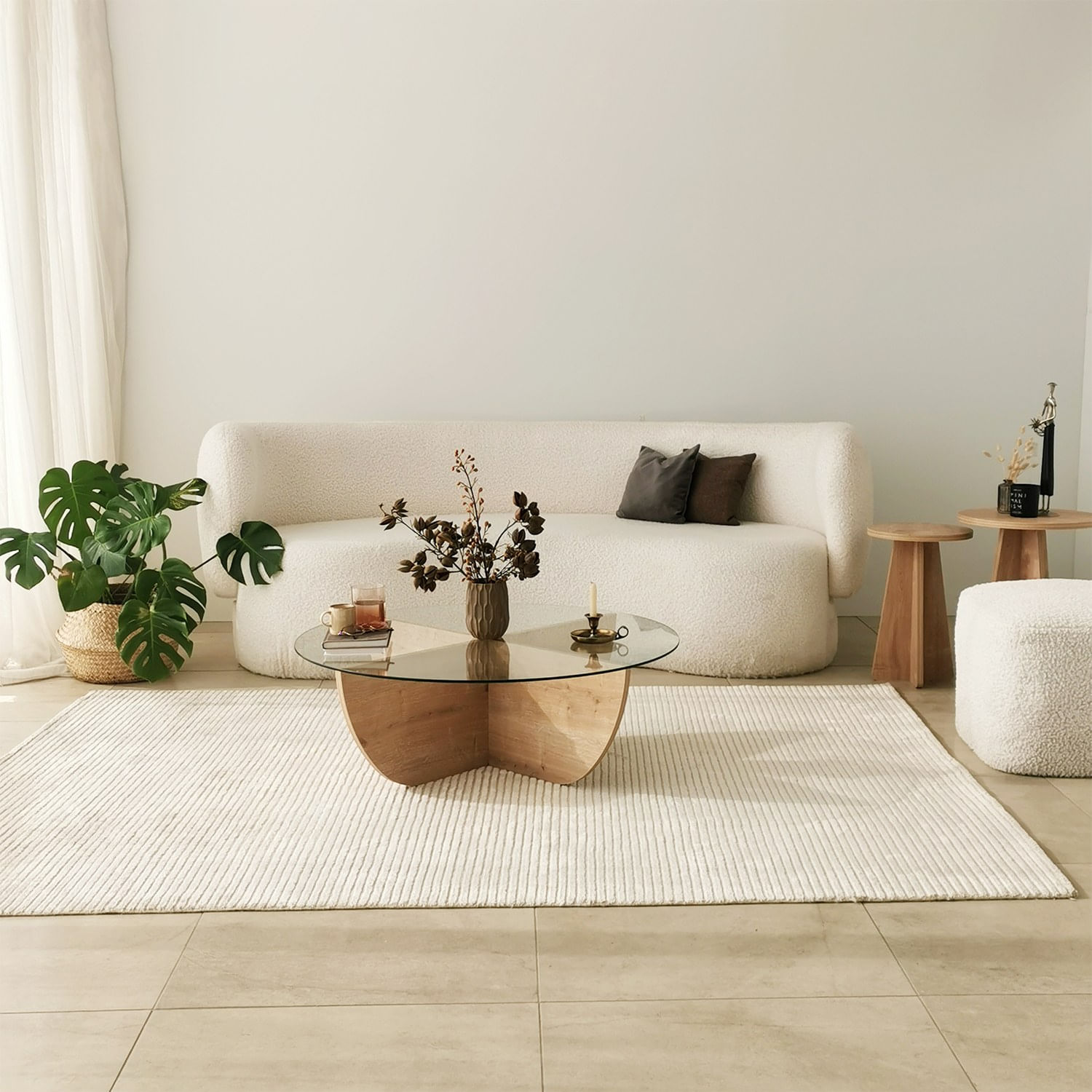 Masuta de cafea, Hanah Home, sticla securizata si pal melaminat, stejar safir, 90x90x30 cm — imaginea 8