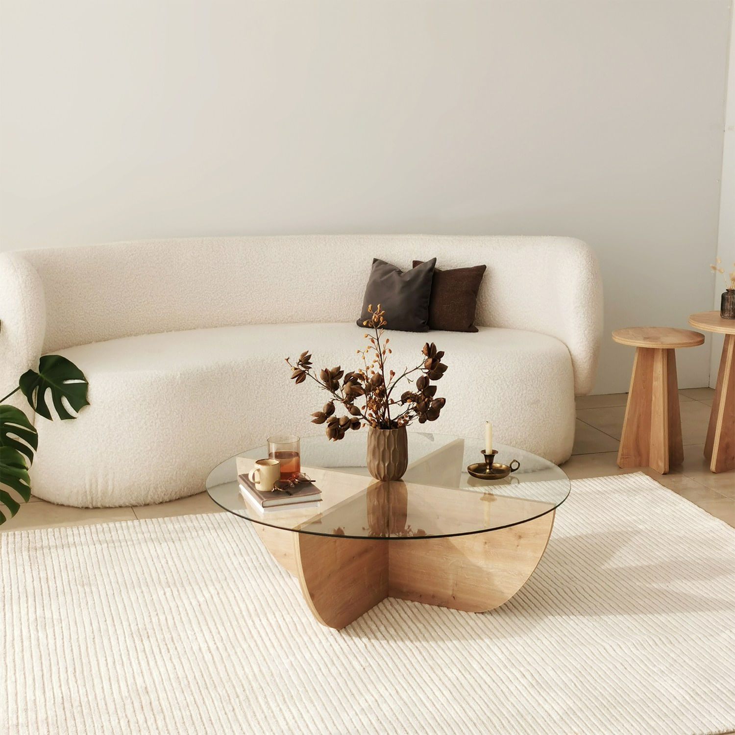 Masuta de cafea, Hanah Home, sticla securizata si pal melaminat, stejar safir, 90x90x30 cm — imaginea 9