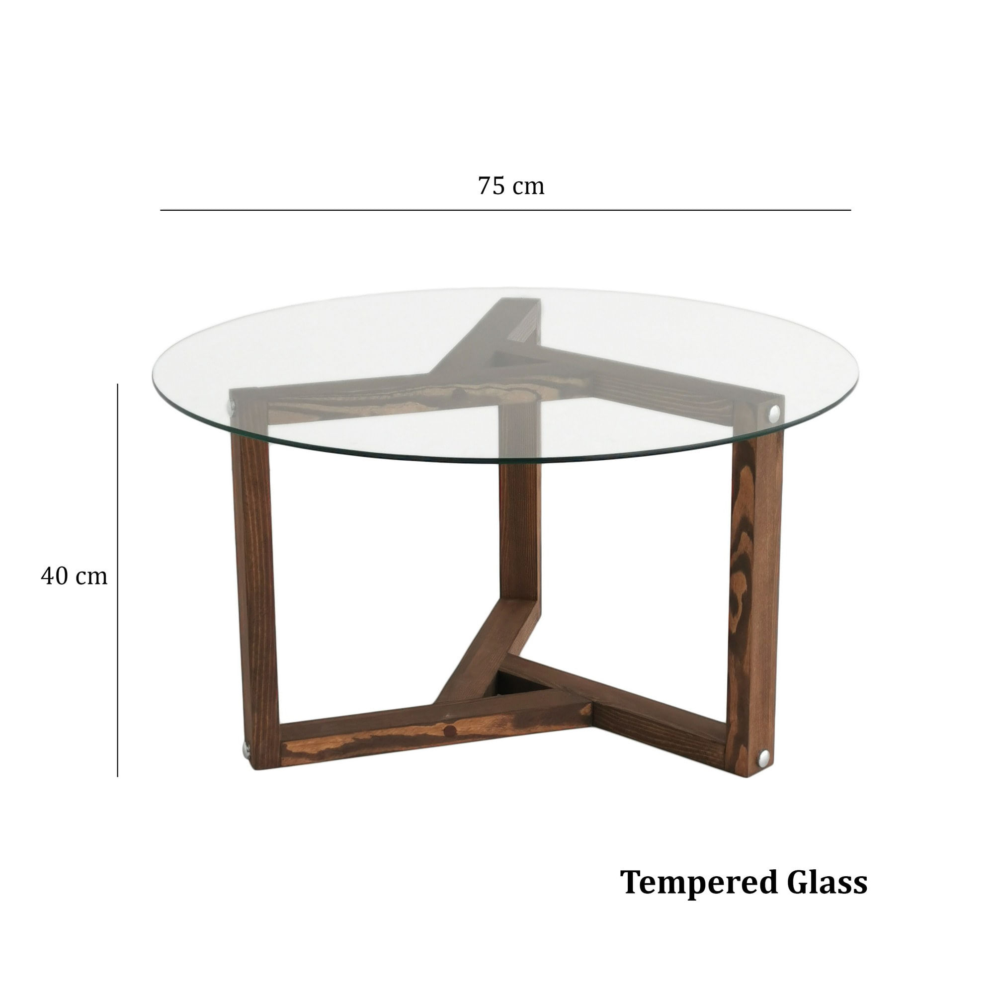 Masuta de cafea, Hanah Home, sticla calita si lemn masiv de pin, nuc, 75x75x40 cm — imaginea 5