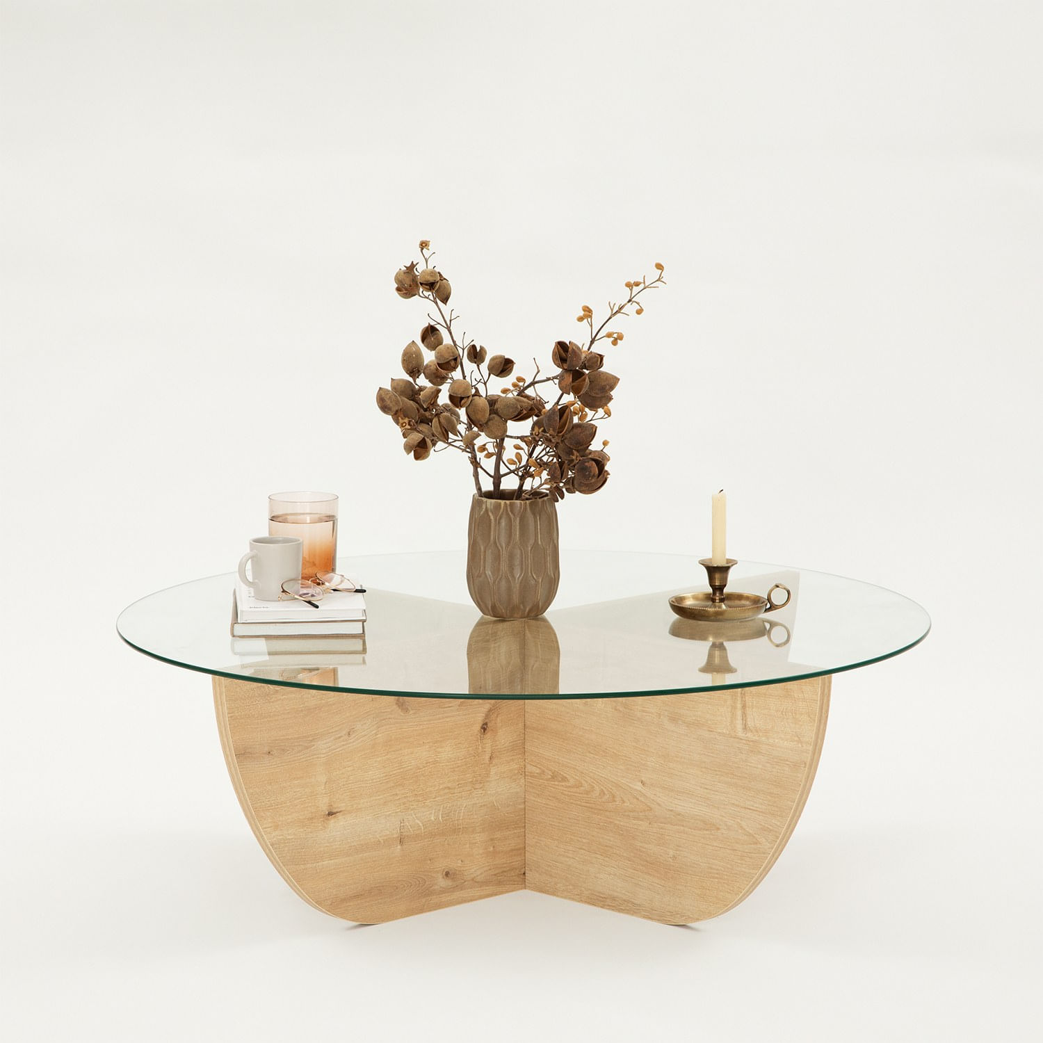 Masuta de cafea, Hanah Home, sticla securizata si pal melaminat, stejar safir, 90x90x30 cm — imaginea 10