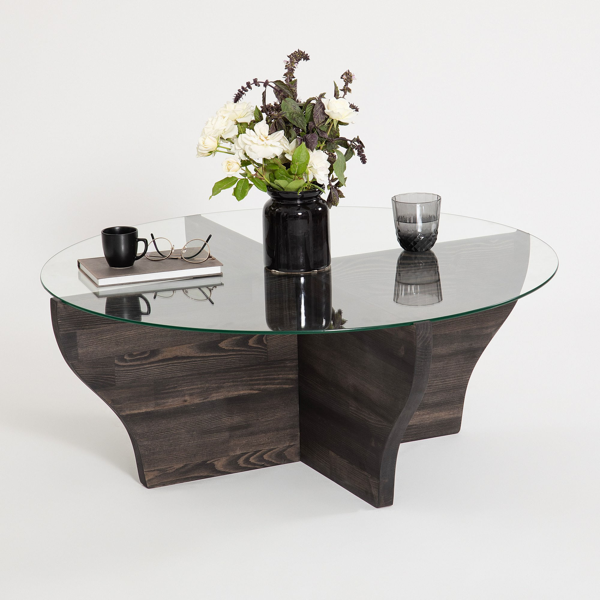 Masuta de cafea, Hanah Home, sticla securizata si lemn masiv, antracit, 92x92x36 cm — imaginea 6