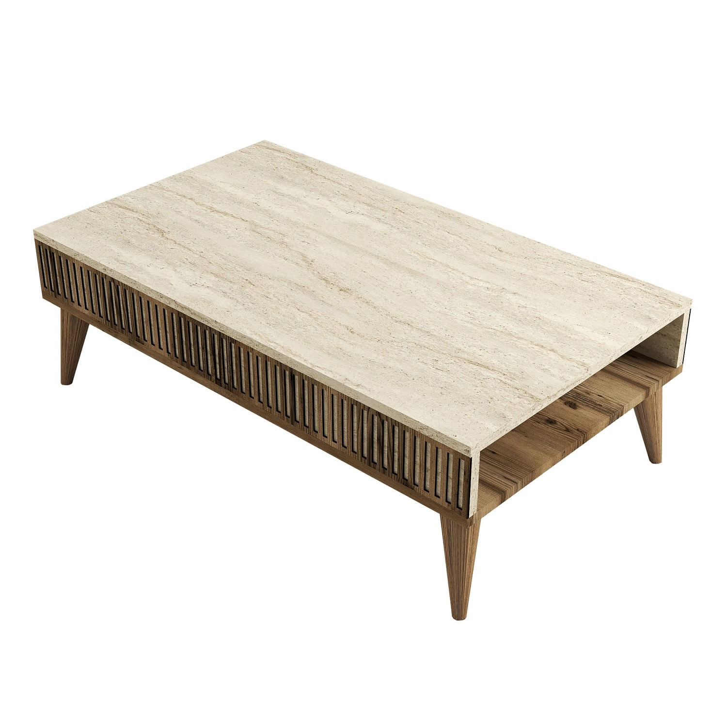 Masuta de cafea, Hanah Home, pal melaminat, nuc si travertin, 105x60x35 cm — imaginea 2