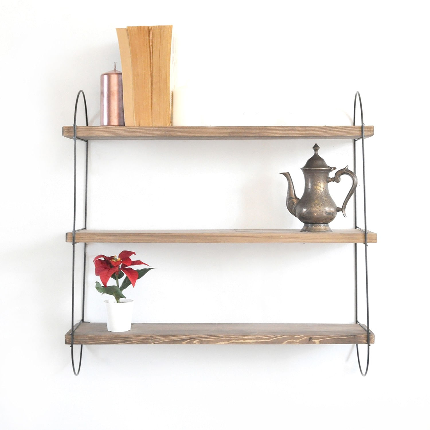 Raft de perete, Hanah Home, lemn de molid, nuc si negru, 60x55x15 cm — imaginea 6