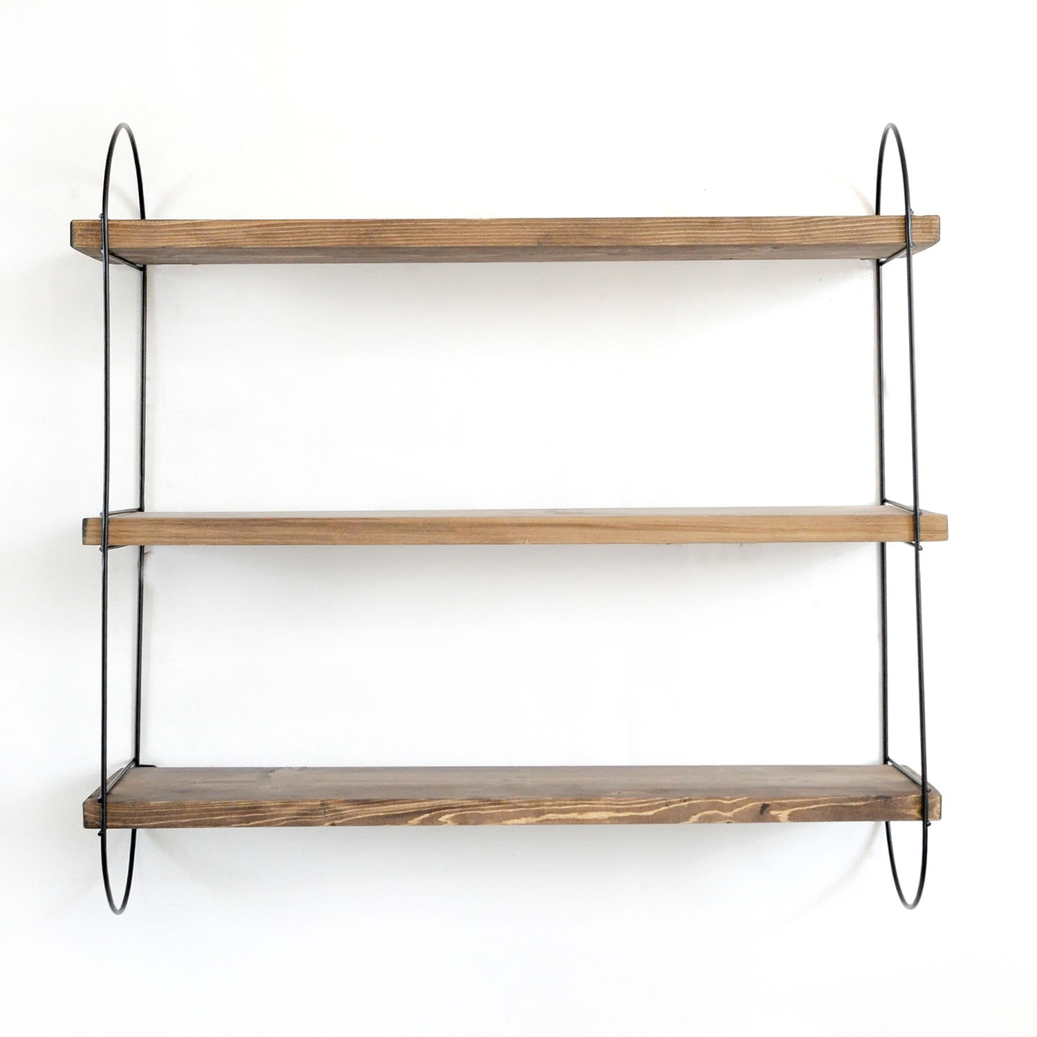 Raft de perete, Hanah Home, lemn de molid, nuc si negru, 60x55x15 cm — imaginea 7