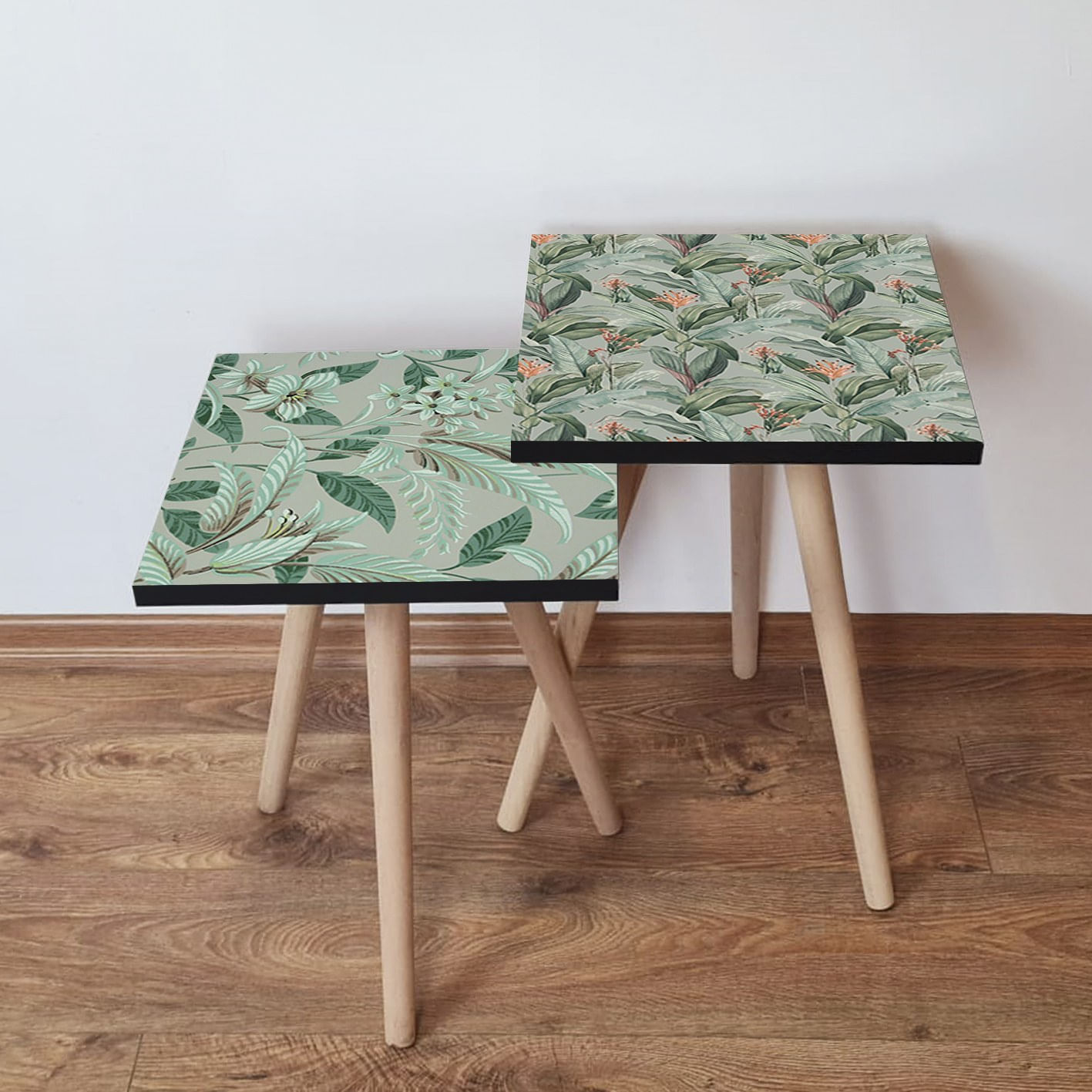 Set masute de cafea, Hanah Home, mdf, verde portocaliu gri, 35x47x35 cm, 35x42x35 cm