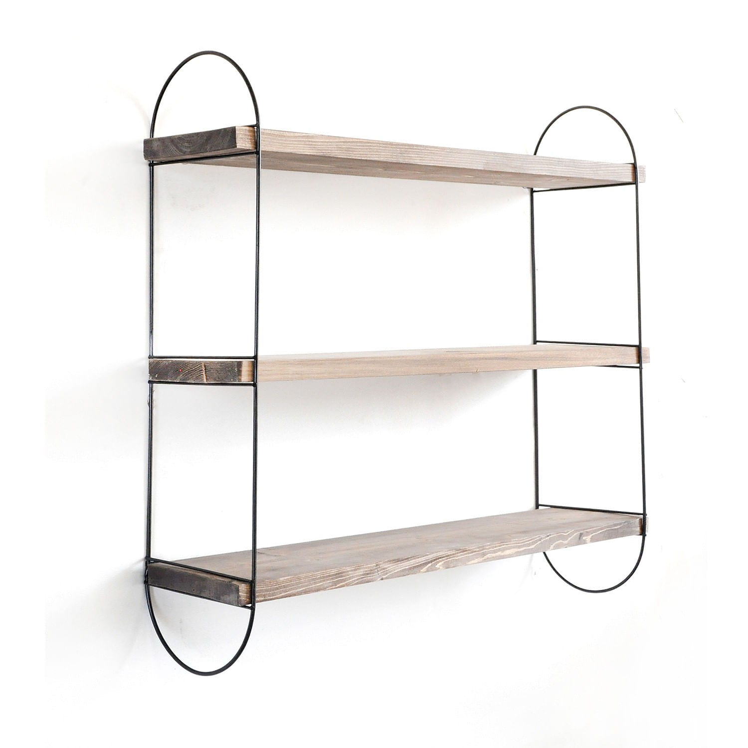 Raft de perete, Hanah Home, lemn de molid, nuc si negru, 60x55x15 cm — imaginea 8