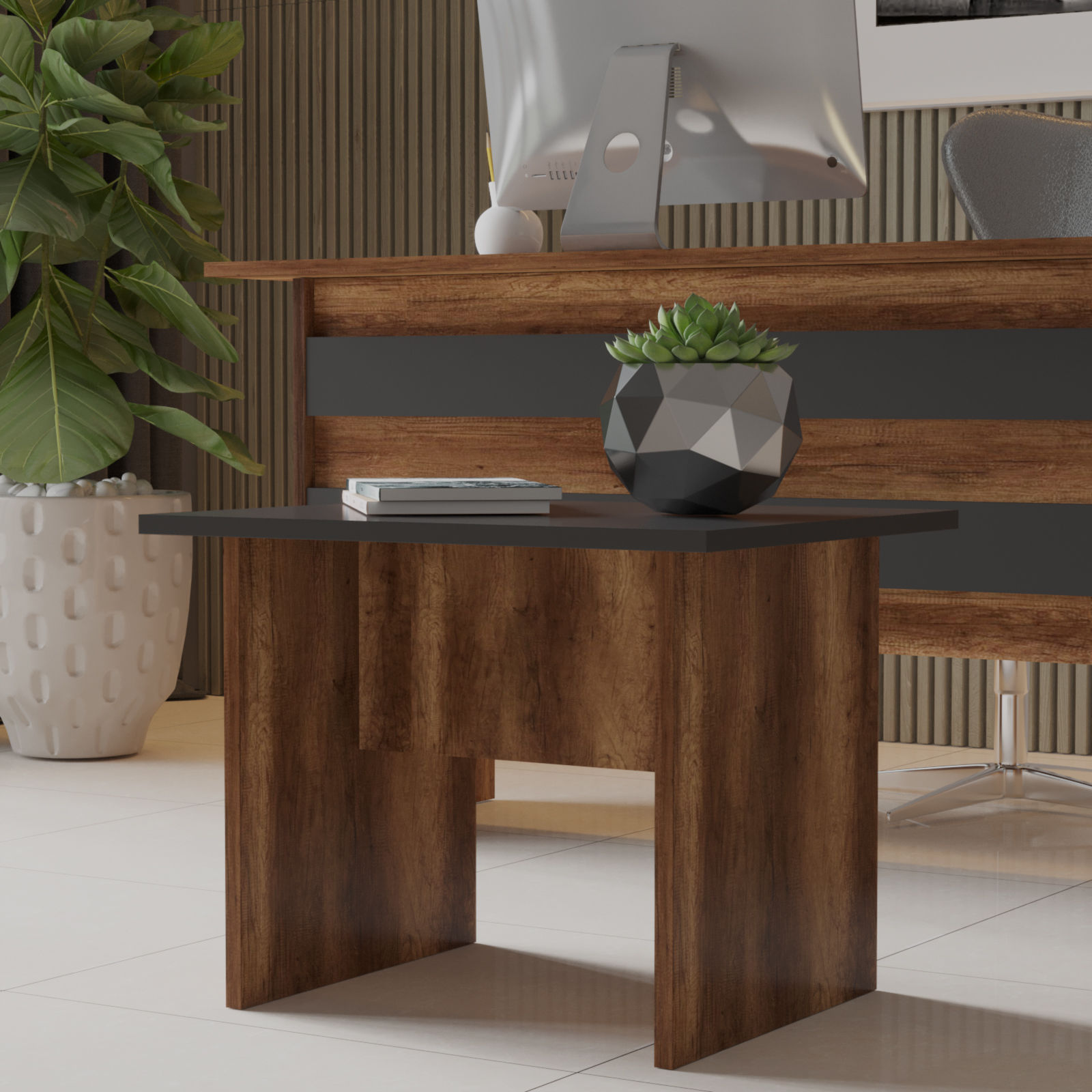 Masuta de cafea, Hanah Home, pal melaminat, nuc si antracit, 60x50x46.3 cm — imaginea 5