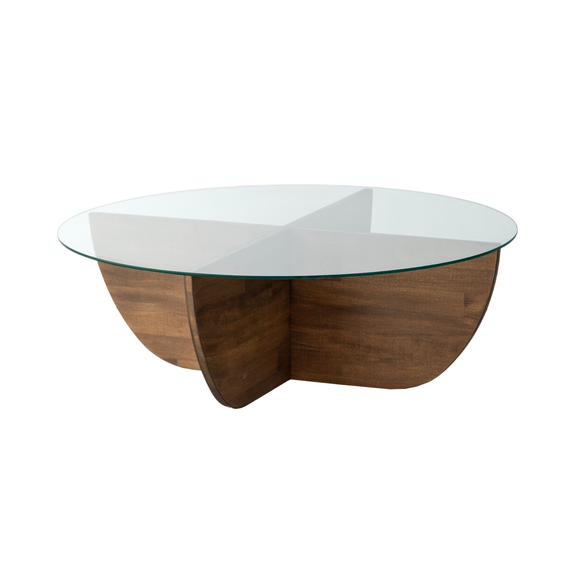 Masuta de cafea, Hanah Home, sticla calita si lemn masiv de pin, nuc, 90x90x30 cm — imaginea 5
