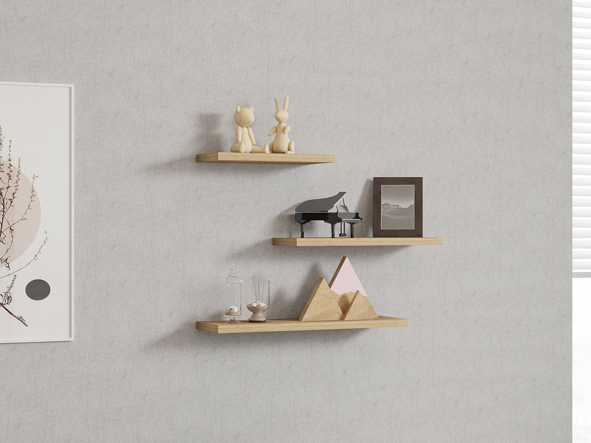 Raft de perete, Hanah Home, panou aglomerat cu melamina, stejar safir, 30/40/50x14x2 cm — imaginea 4