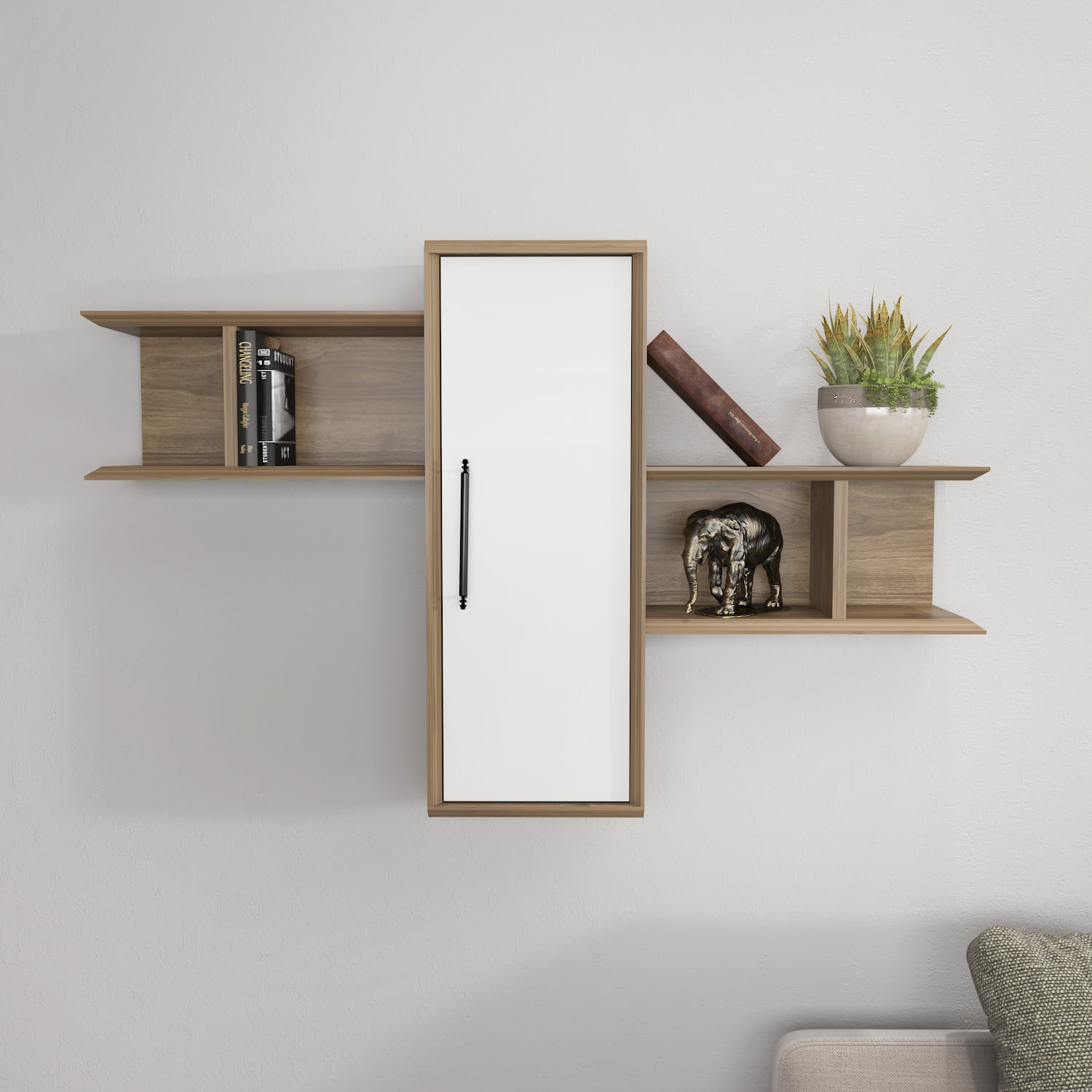 Raft de perete, Hanah Home, pal melaminat, nuc si alb, 118.6x35x51.8 cm — imaginea 2