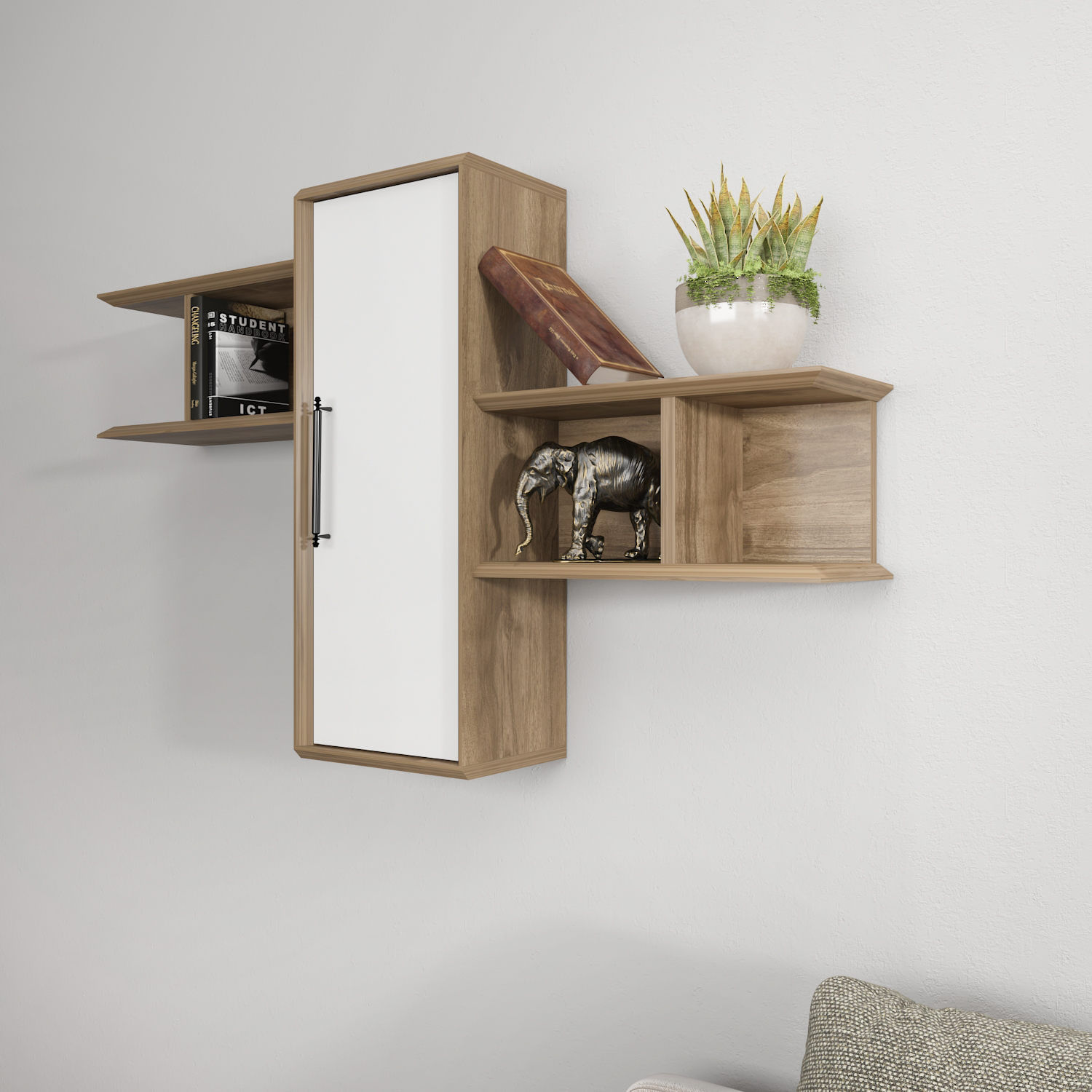 Raft de perete, Hanah Home, pal melaminat, nuc si alb, 118.6x35x51.8 cm — imaginea 4