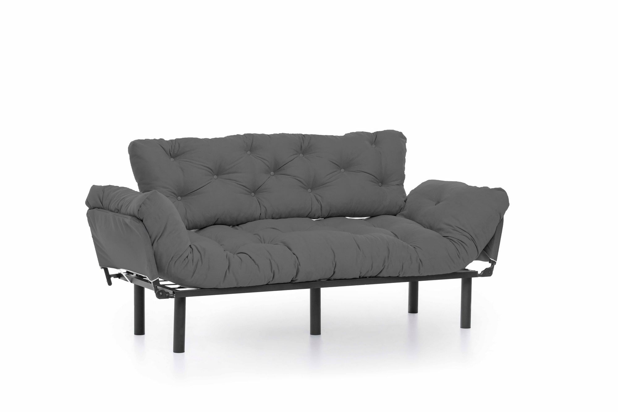 Canapea extensibila, Hanah Home, metal si poliester, gri, 185x85x70 cm
