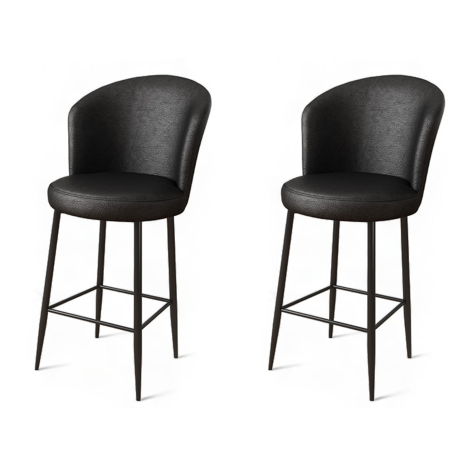 Set scaune de bar, Hanah Home, metal, piele ecologica, negru, 46x40x107 cm (2 bucati) — imaginea 3