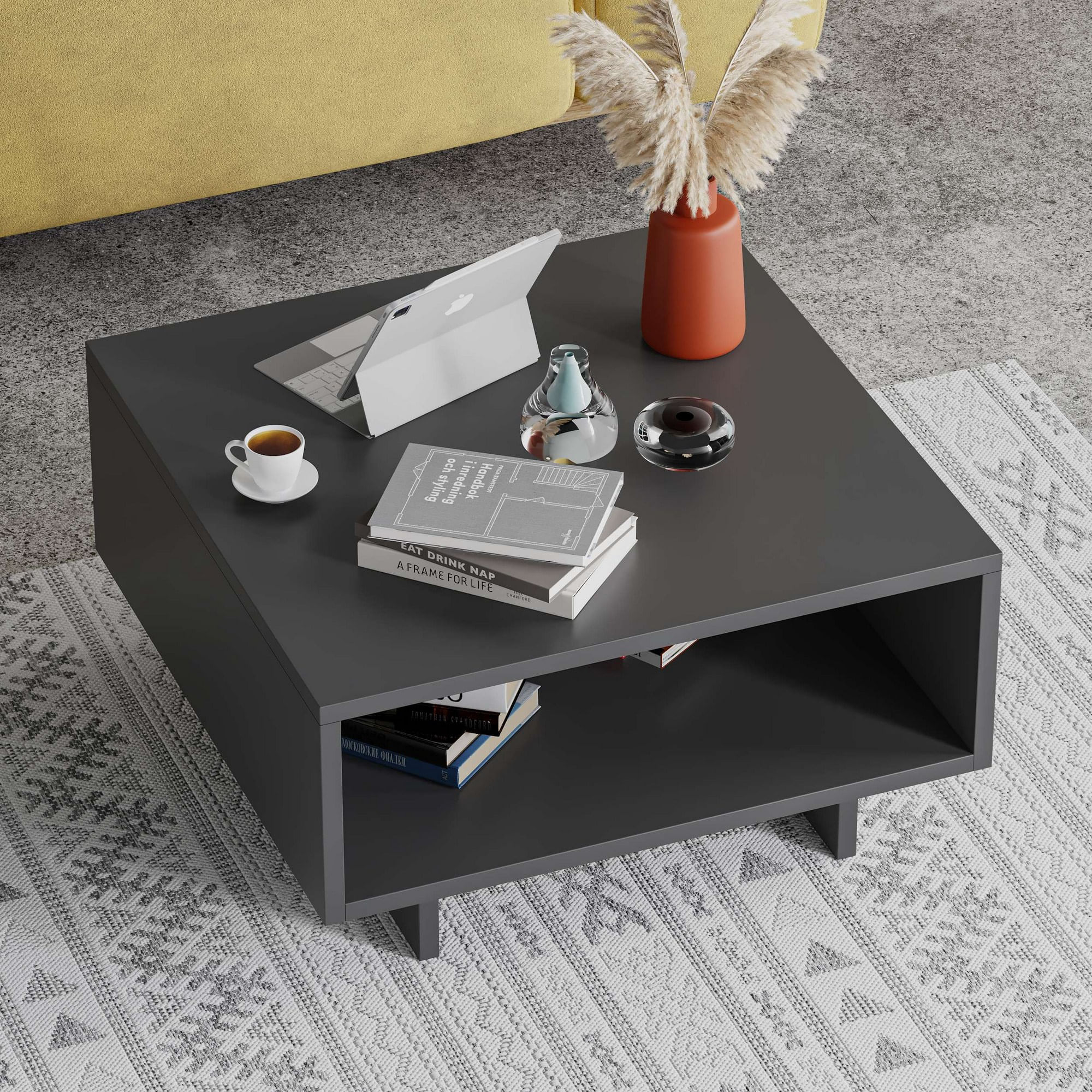 Masuta de cafea, Hanah Home, pal melaminat, antracit, 60x60x32 cm — imaginea 5
