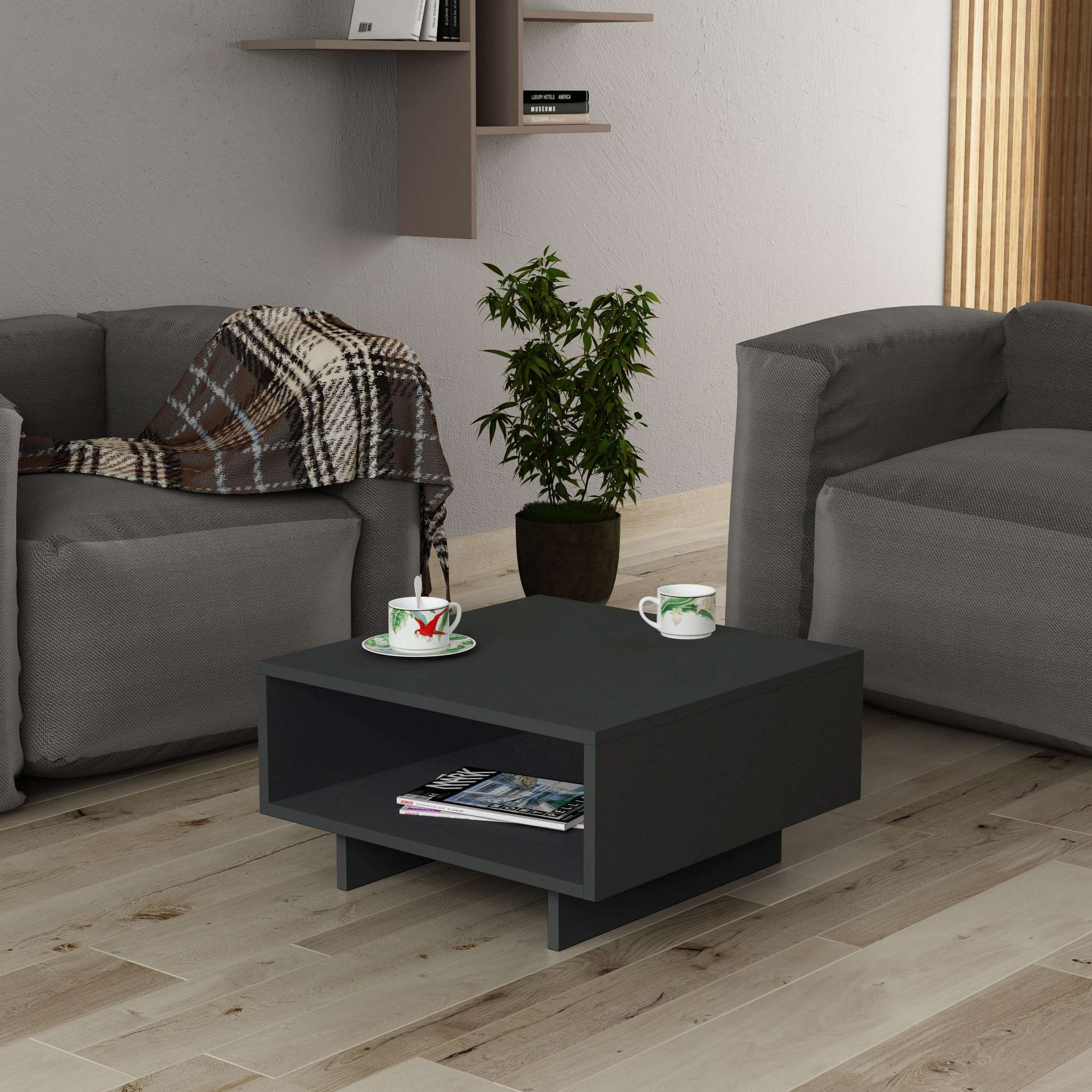 Masuta de cafea, Hanah Home, pal melaminat, antracit, 60x60x32 cm — imaginea 6