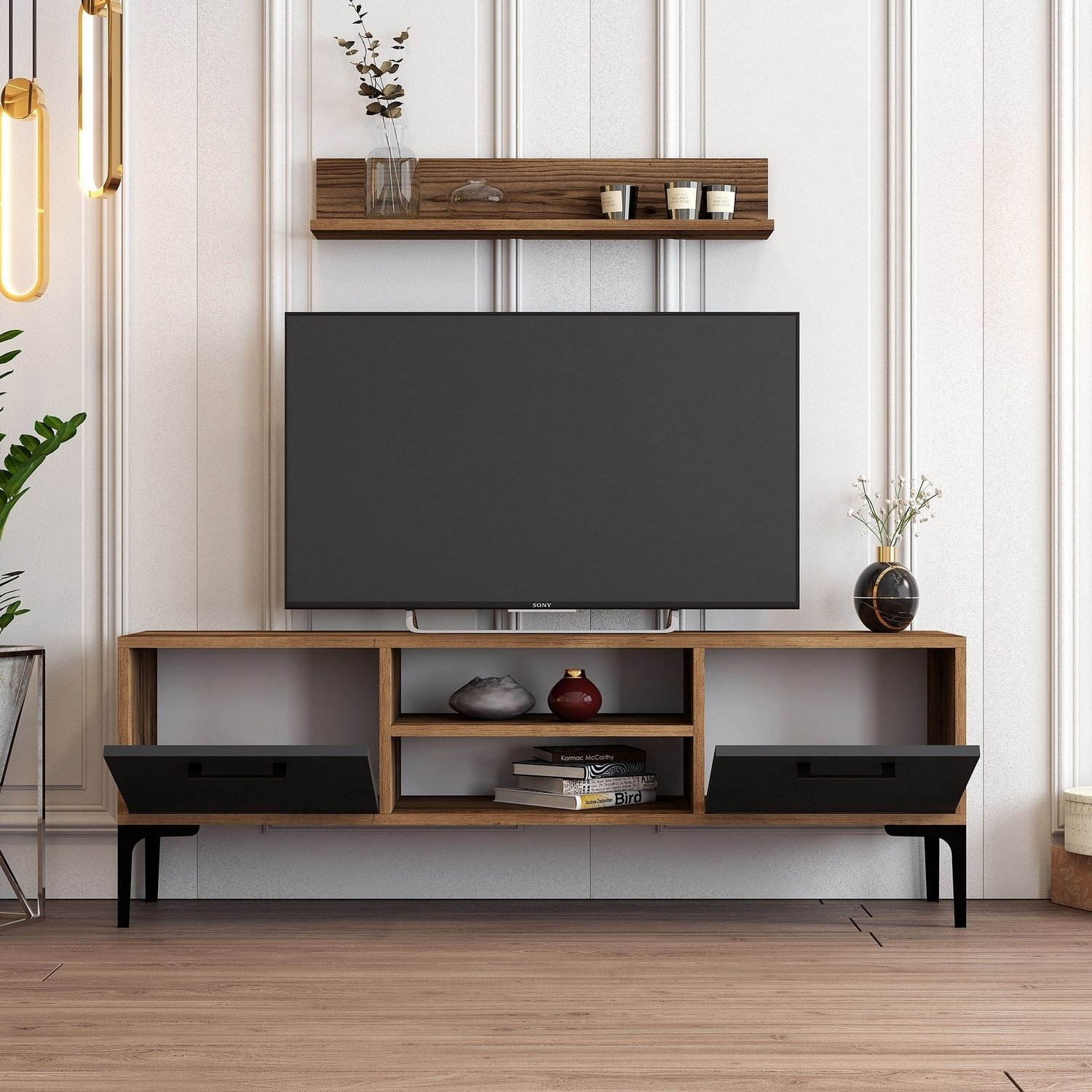 Comoda tv, Hanah Home, pal melaminat, nuc antracit, 140x48x30 cm — imaginea 2