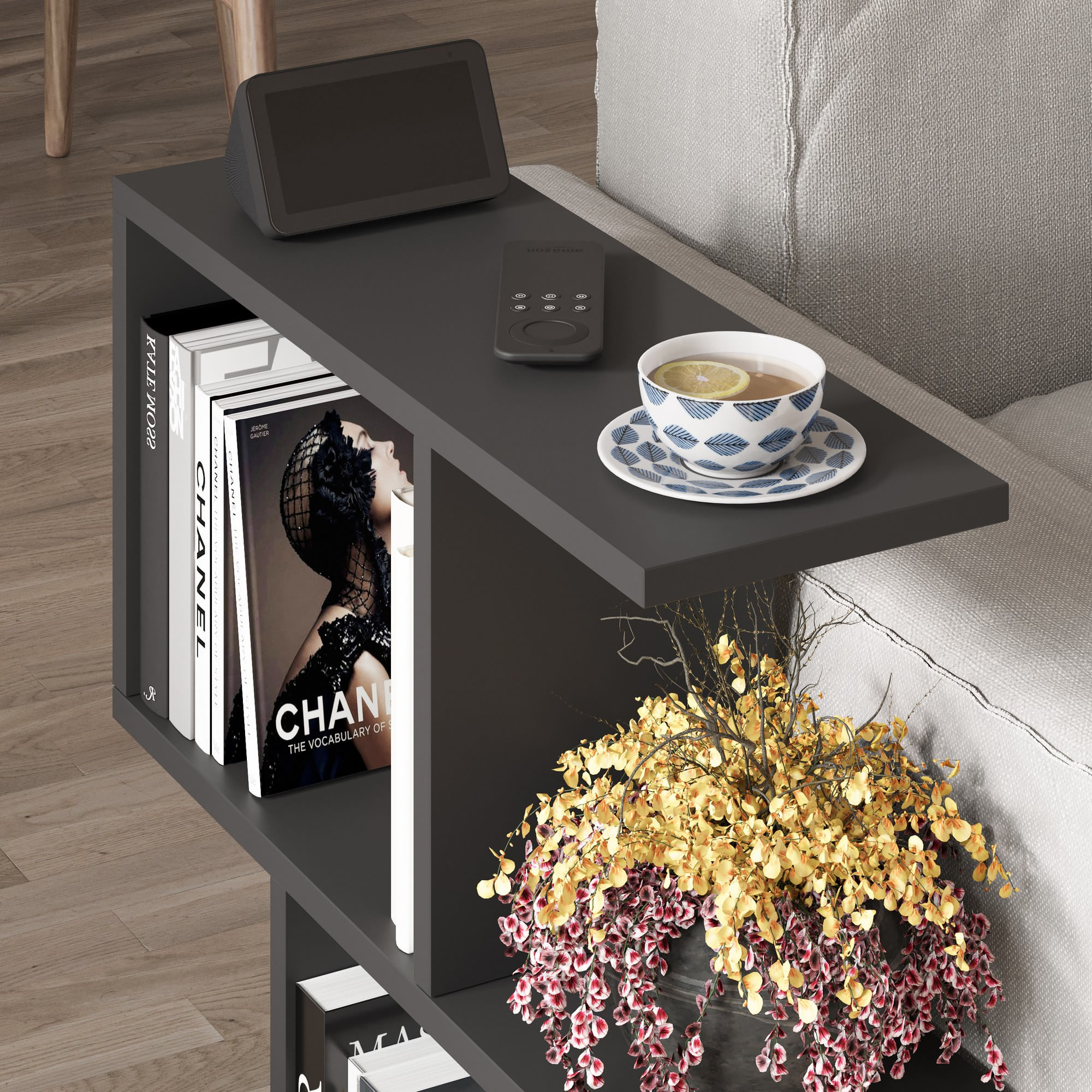 Masuta de cafea, Hanah Home, pal melaminat, negru matasos, 60x60x20 cm — imaginea 3