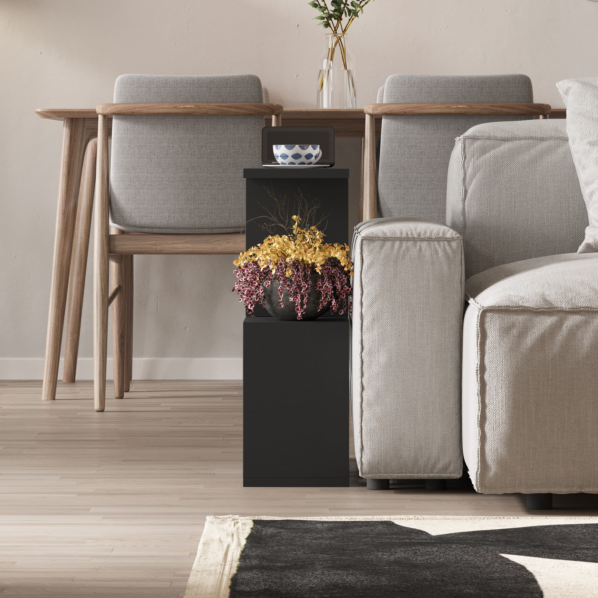 Masuta de cafea, Hanah Home, pal melaminat, negru matasos, 60x60x20 cm — imaginea 4