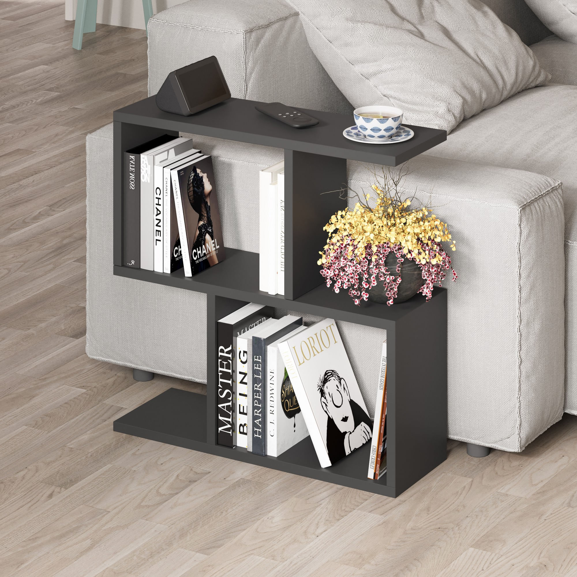 Masuta de cafea, Hanah Home, pal melaminat, negru matasos, 60x60x20 cm — imaginea 5