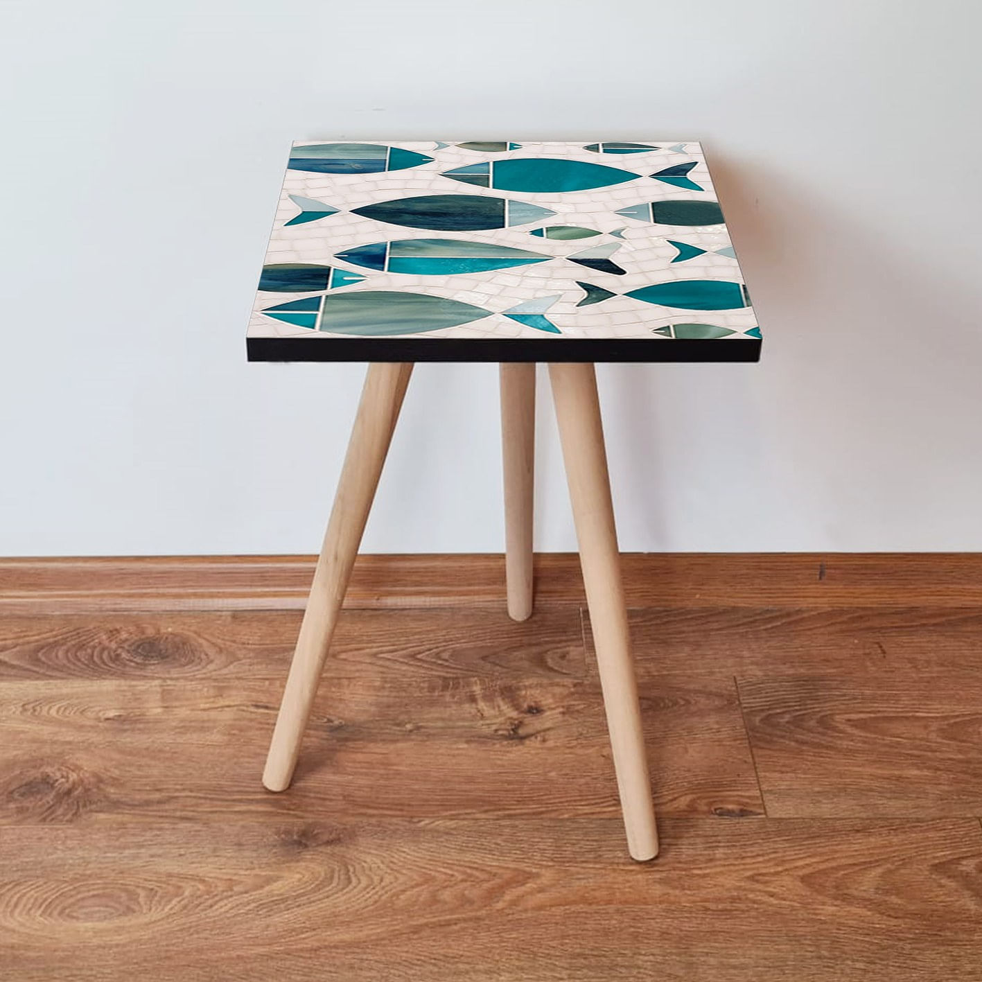 Masuta de cafea, Hanah Home, mdf, albastru verde alb, 35x35x42 cm