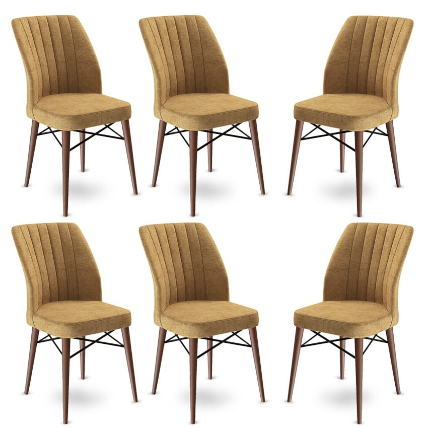 Set scaune, Hanah Home, metal, cappuccino si maro, 45x42x93 cm, 6 piese