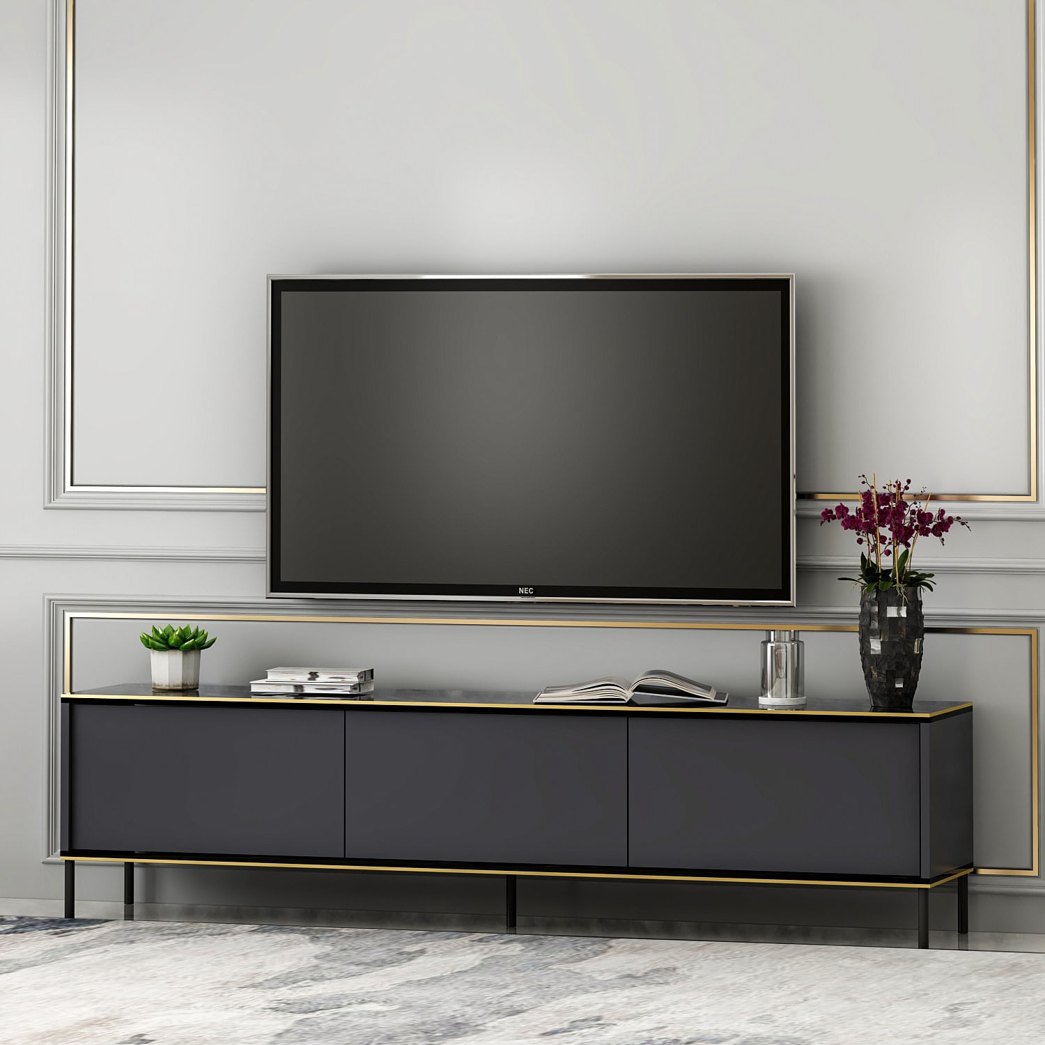 Comoda tv, Hanah Home, pal melaminat, antracit, 180x35x45.2 cm