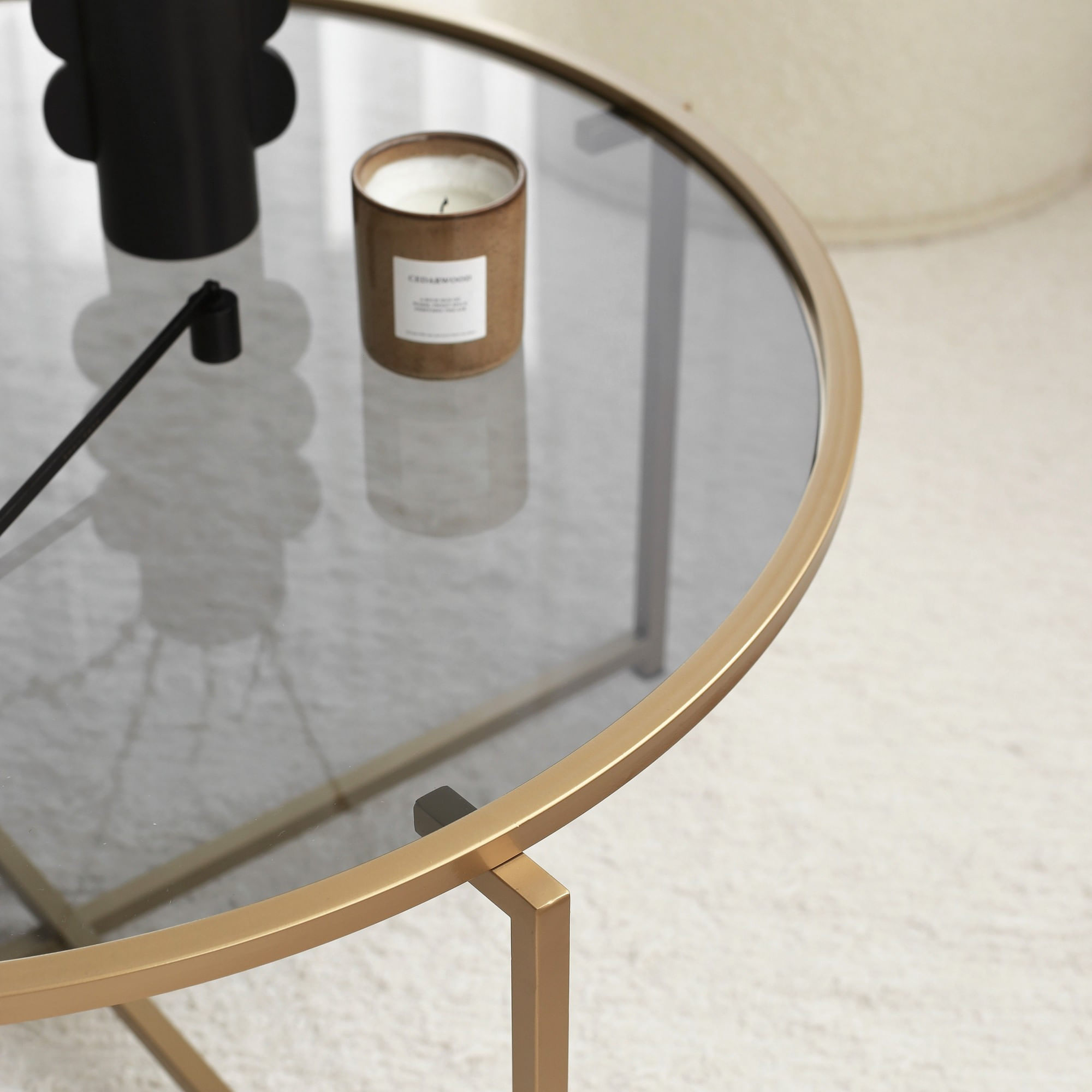 Masuta de cafea, Hanah Home, sticla temperata si metal, auriu si fumuriu, 83x83x40 cm — imaginea 8