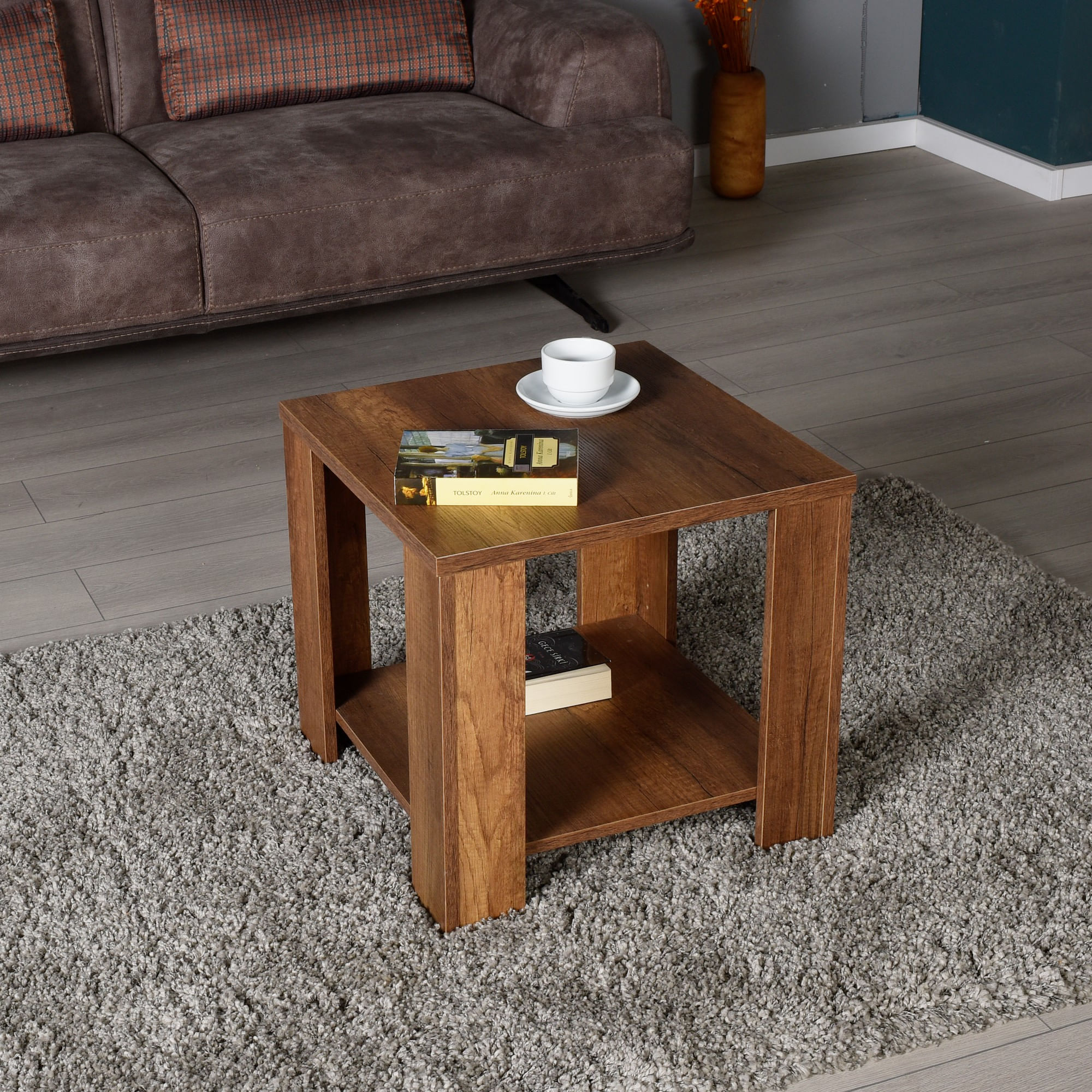 Masuta de cafea, Hanah Home, panou de particule melaminat, nuc oslo, 50x50x48 cm — imaginea 4