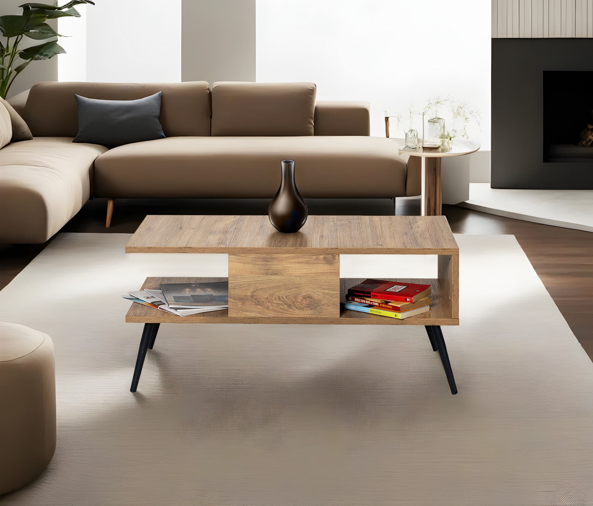 Masuta de cafea, Hanah Home, pal melaminat, pin atlantic si negru, 90x50x40 cm — imaginea 2