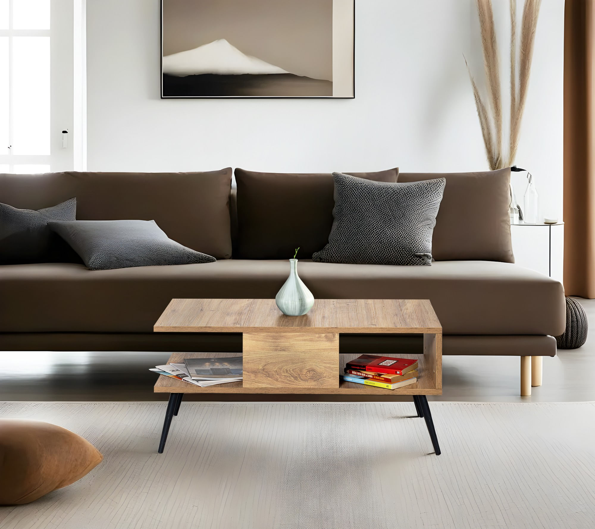 Masuta de cafea, Hanah Home, pal melaminat, pin atlantic si negru, 90x50x40 cm — imaginea 3