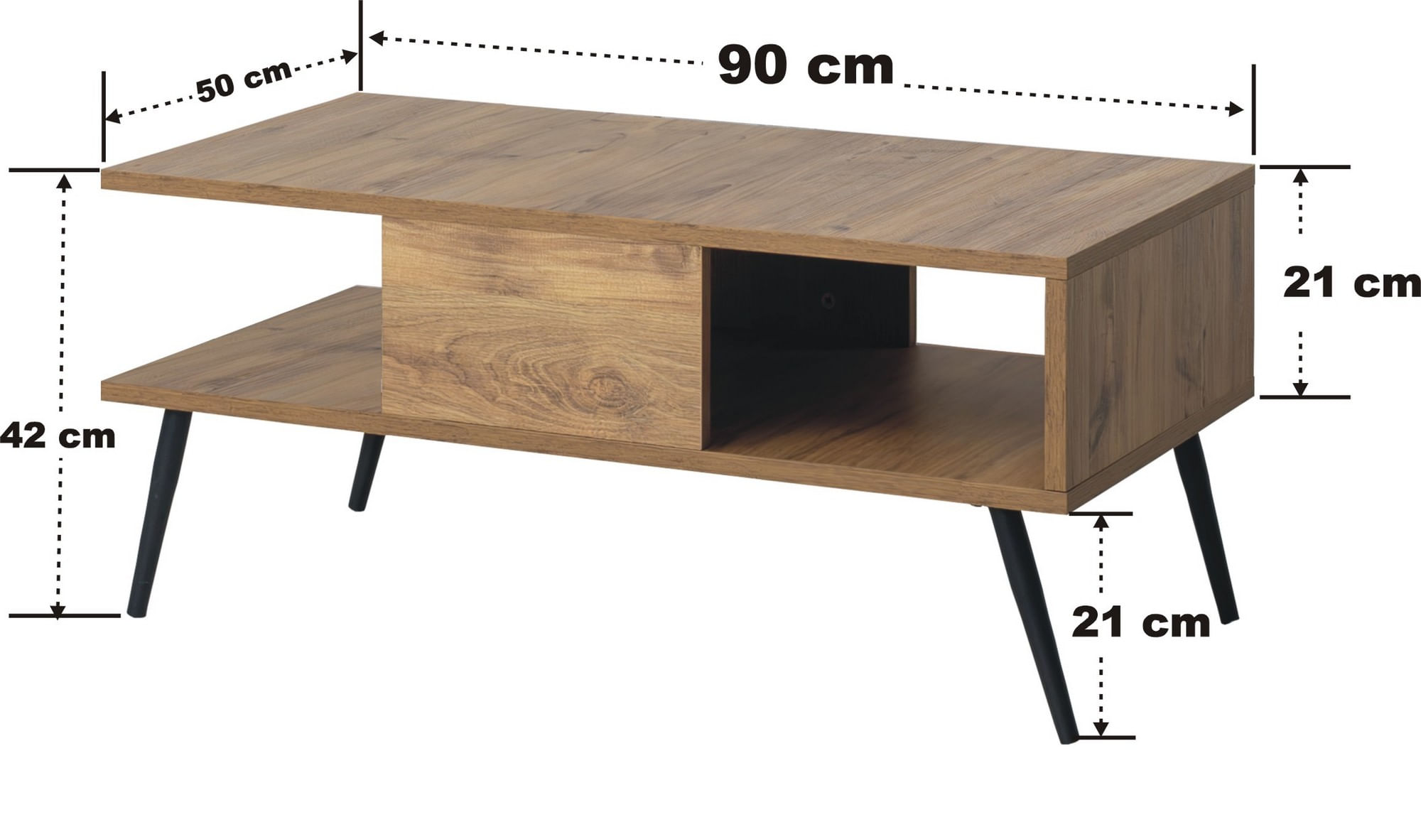 Masuta de cafea, Hanah Home, pal melaminat, pin atlantic si negru, 90x50x40 cm — imaginea 6