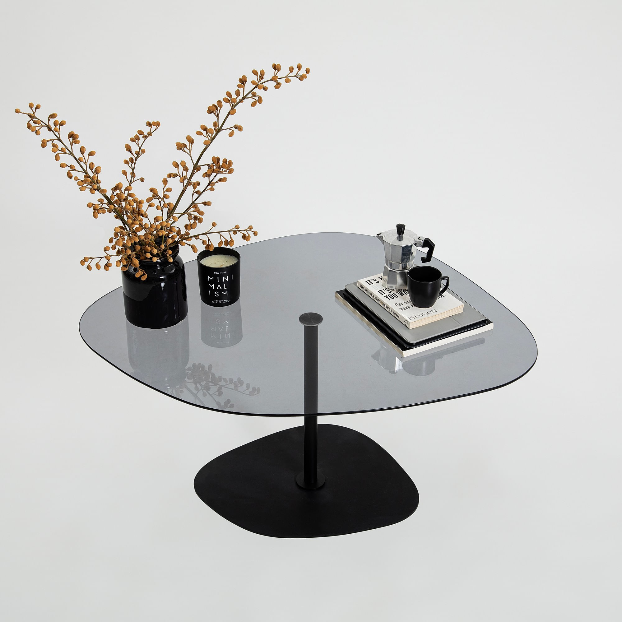 Masuta de cafea, Hanah Home, sticla securizata, gri inchis si negru, 85x67x40 cm — imaginea 5