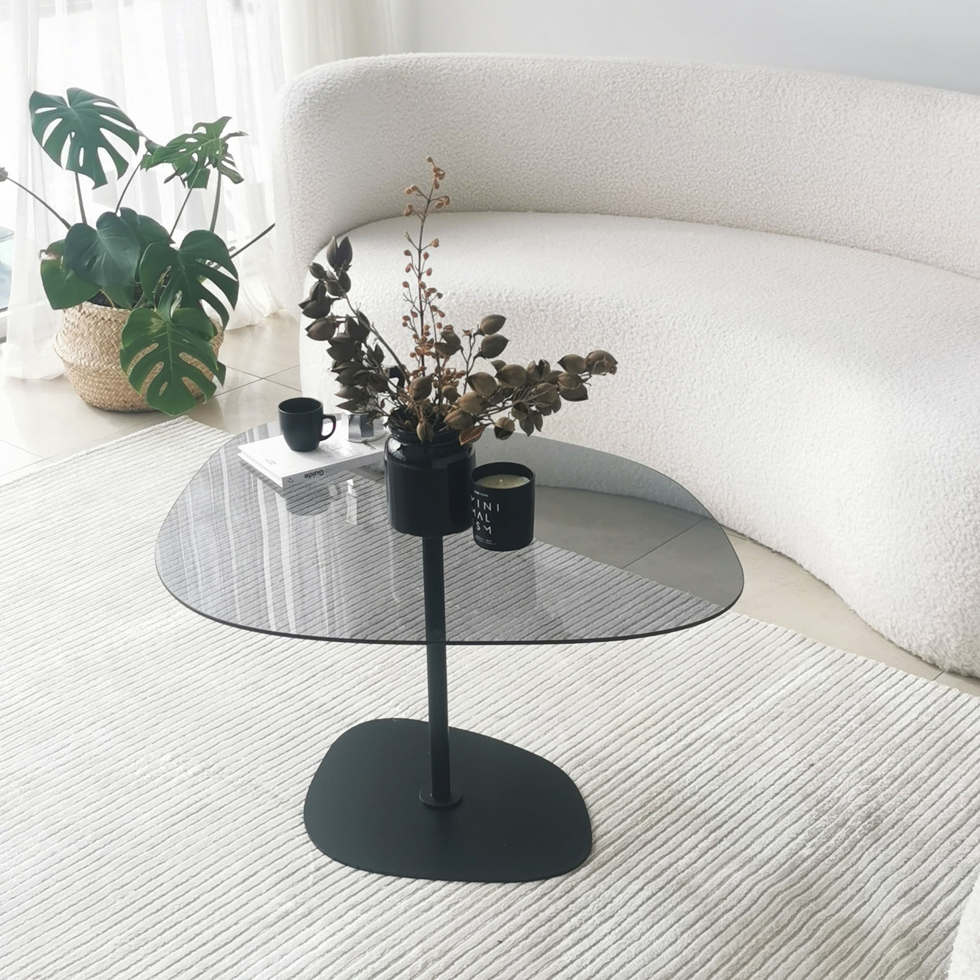 Masuta de cafea, Hanah Home, sticla securizata, gri inchis si negru, 85x67x40 cm — imaginea 6