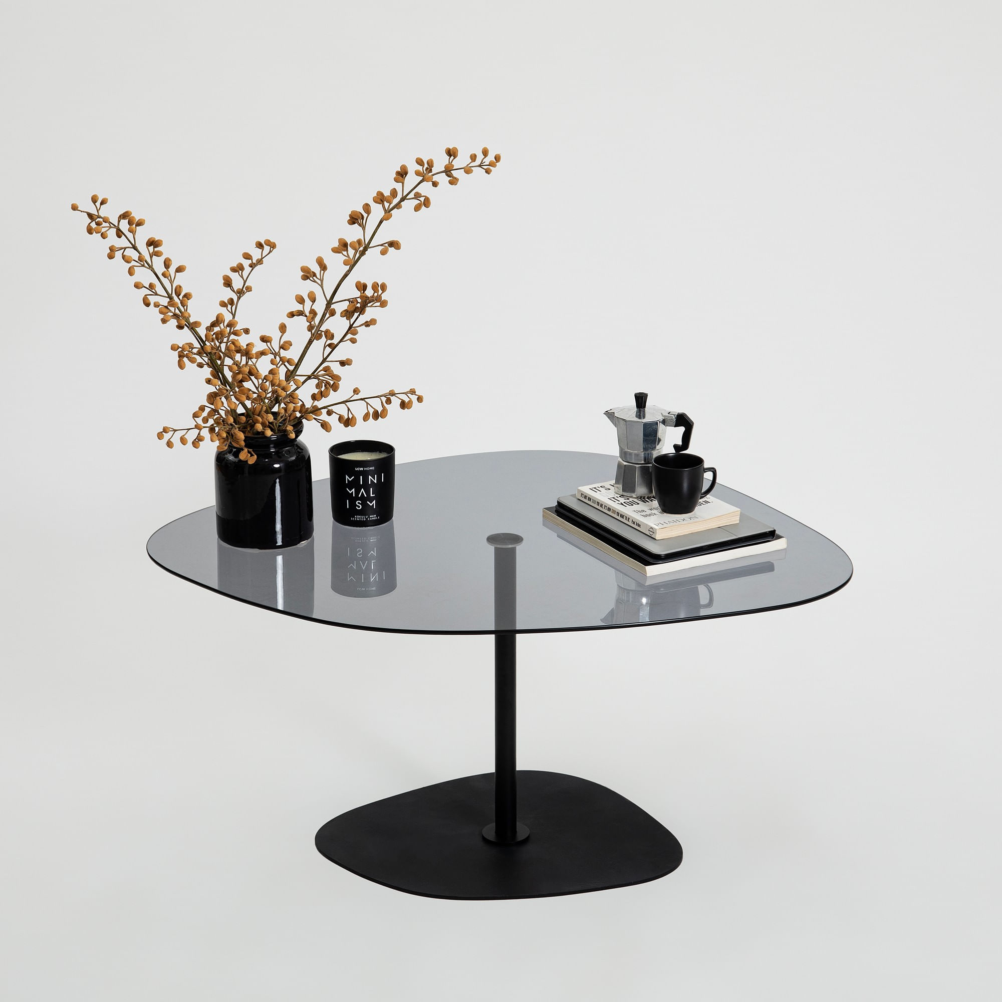 Masuta de cafea, Hanah Home, sticla securizata, gri inchis si negru, 85x67x40 cm — imaginea 7