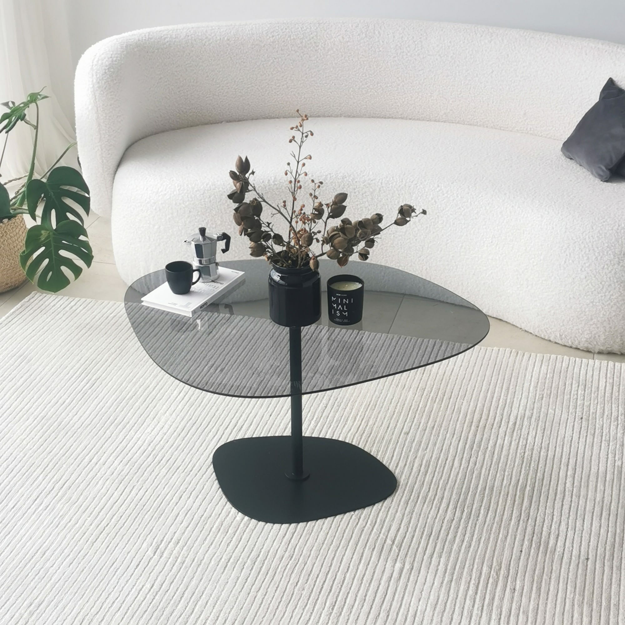 Masuta de cafea, Hanah Home, sticla securizata, gri inchis si negru, 85x67x40 cm — imaginea 8