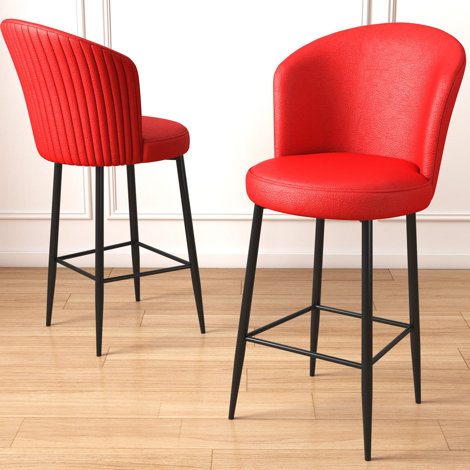 Set scaune bar, Hanah Home, metal, piele ecologica, rosu negru, 46x40x107 cm, 6 bucati — imaginea 2