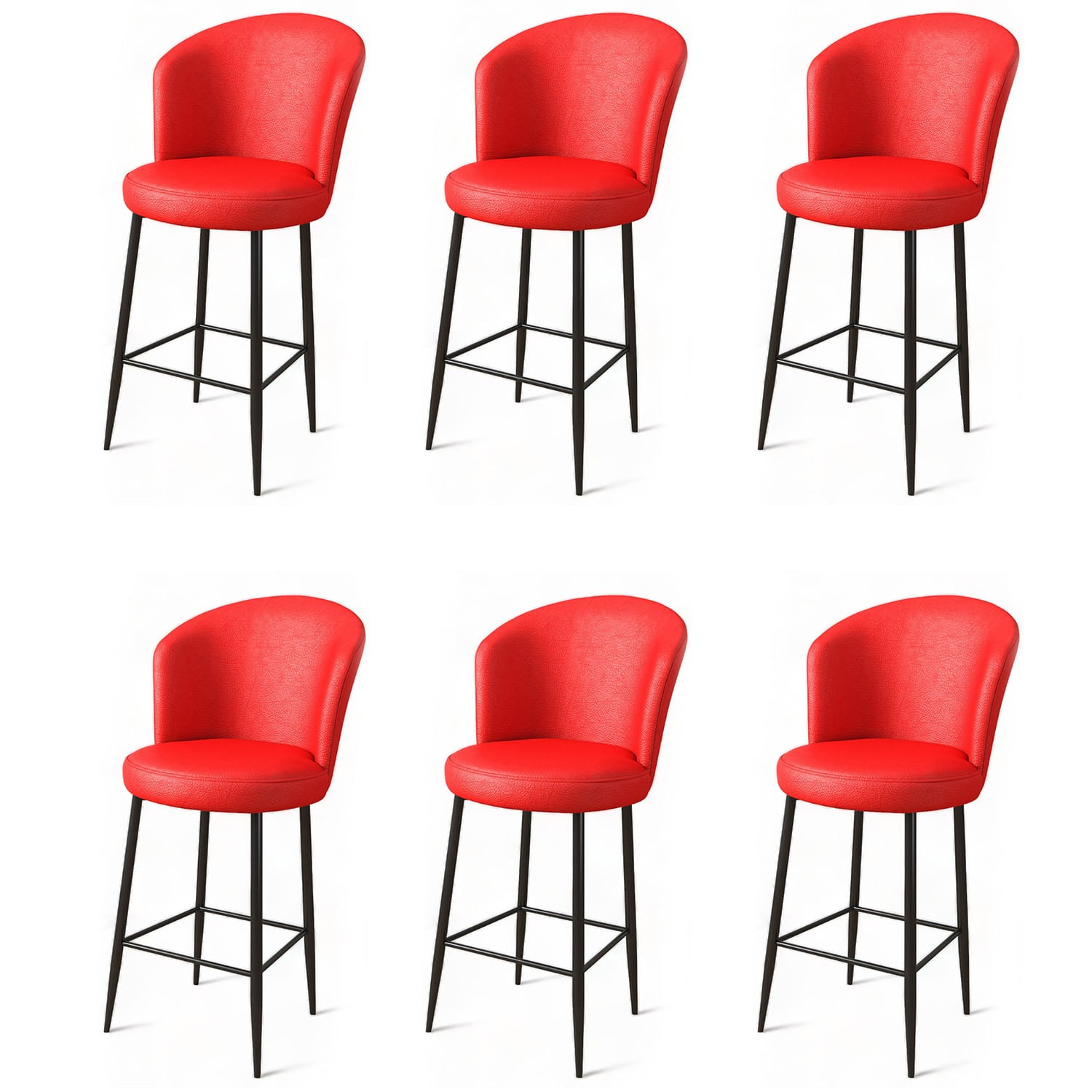 Set scaune bar, Hanah Home, metal, piele ecologica, rosu negru, 46x40x107 cm, 6 bucati — imaginea 3