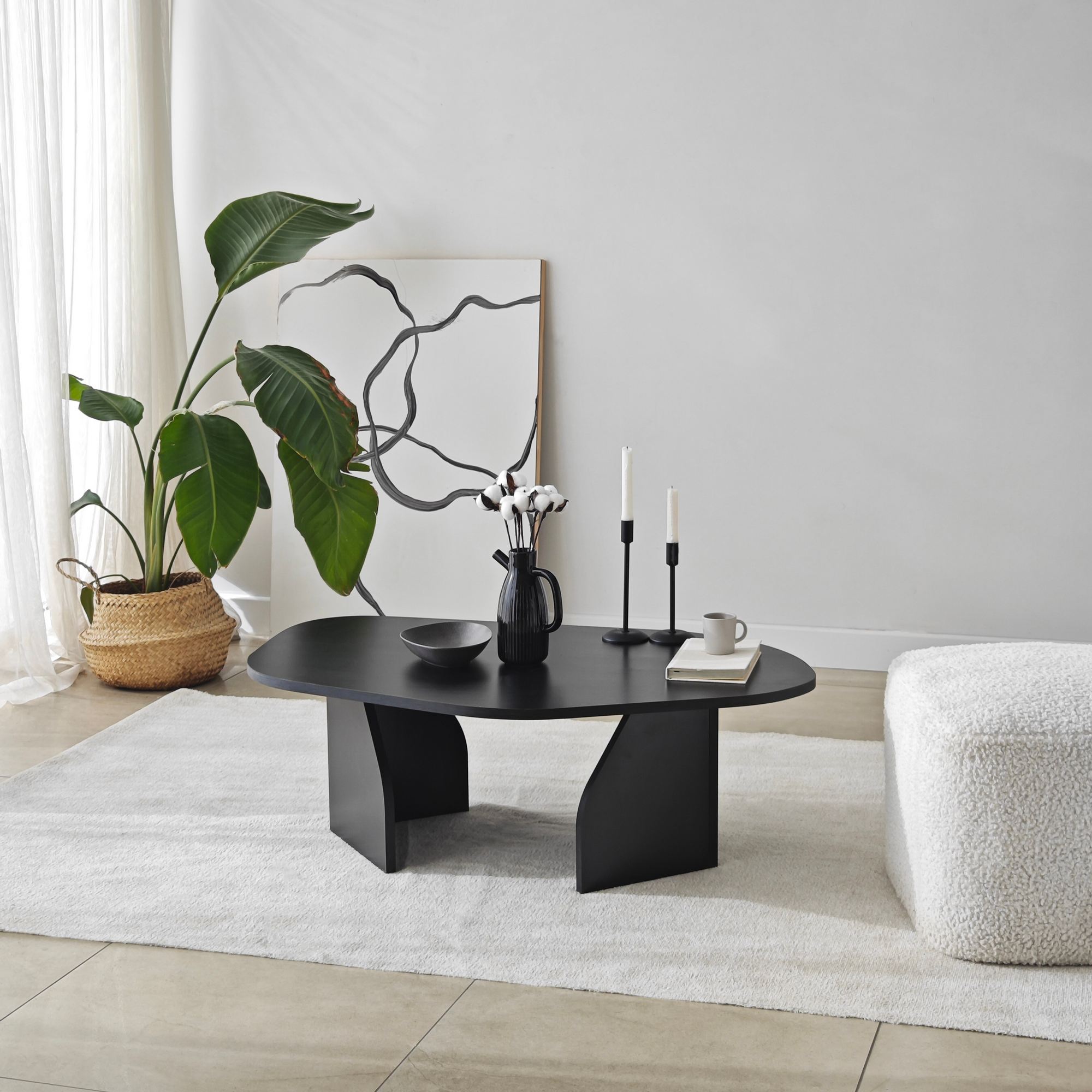 Masuta de cafea, Hanah Home, pal melaminat, negru, 105x65x35 cm — imaginea 2