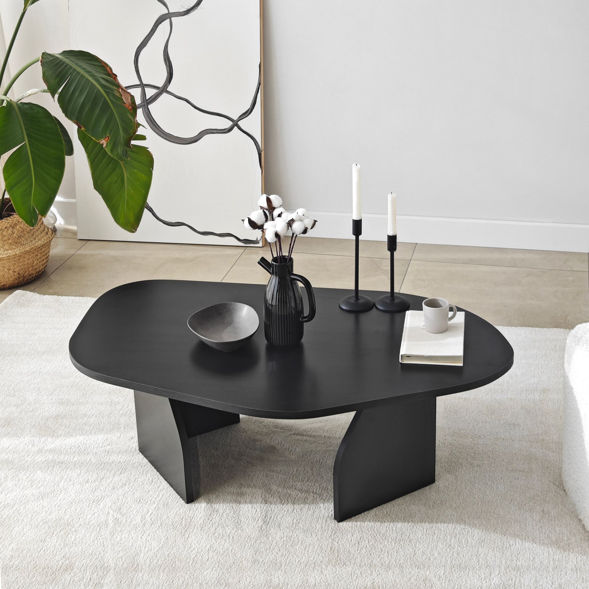 Masuta de cafea, Hanah Home, pal melaminat, negru, 105x65x35 cm — imaginea 3
