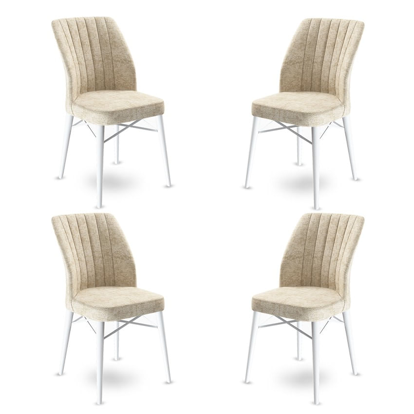 Set scaune, Hanah Home, metal, crem alb, 45x42x93 cm, 4 bucati
