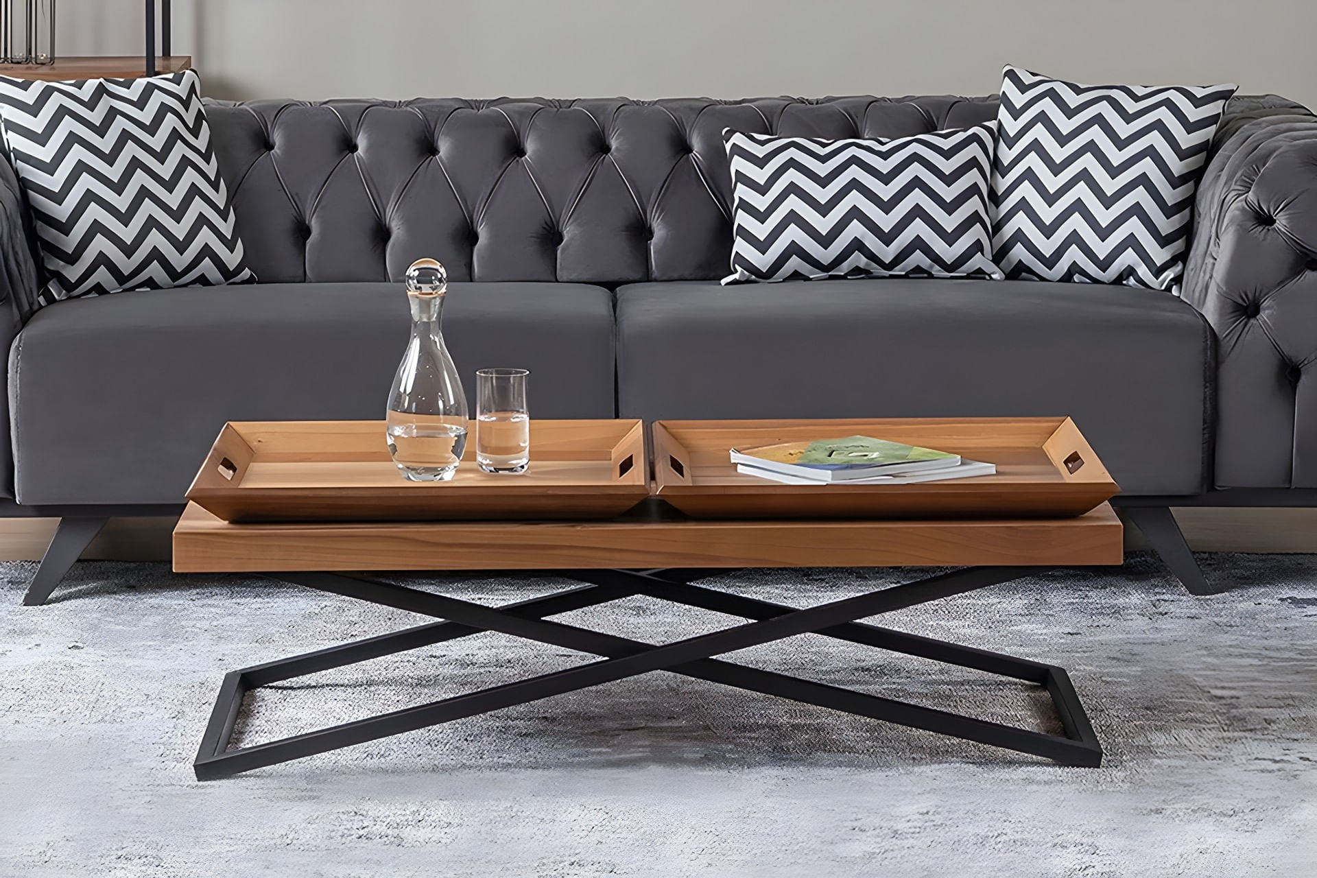 Masuta de cafea, Hanah Home, mdf, nuc, 120x60x42 cm — imaginea 3
