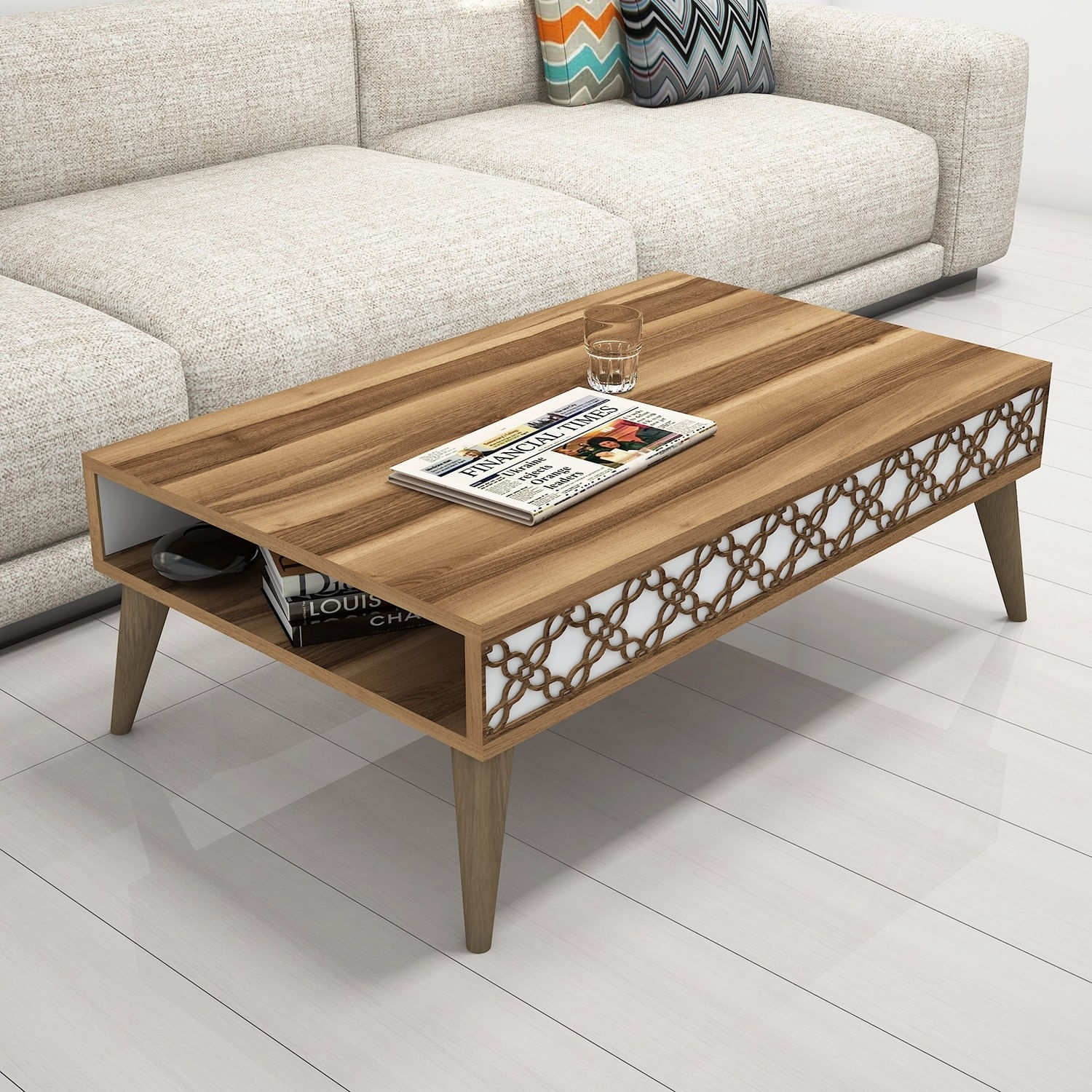 Masuta de cafea, Hanah Home, pal melaminat, nuc si alb, 105x60x36.6 cm — imaginea 3