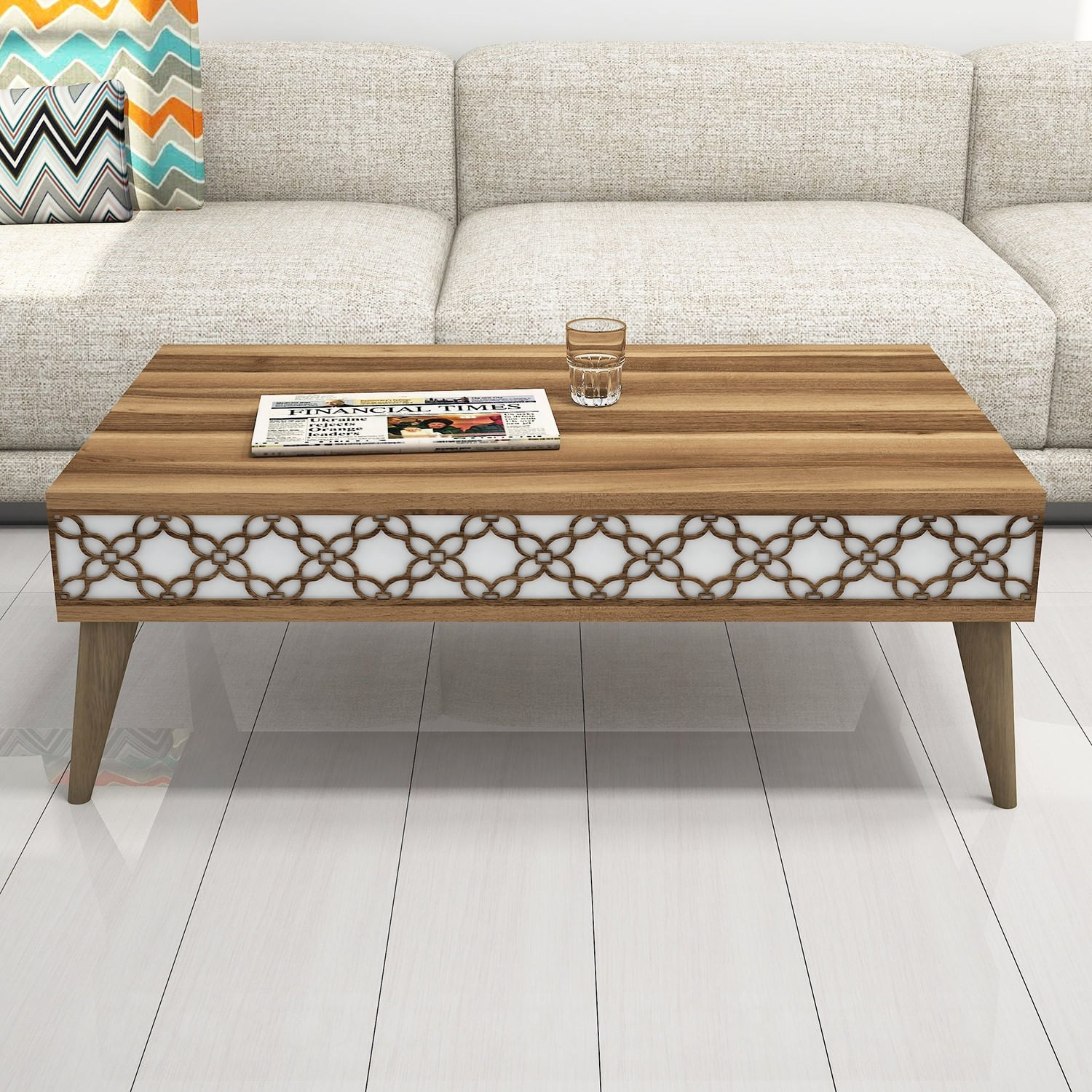 Masuta de cafea, Hanah Home, pal melaminat, nuc si alb, 105x60x36.6 cm — imaginea 4