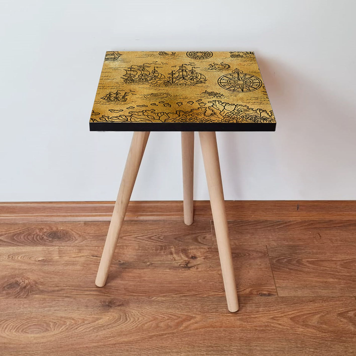 Masuta de cafea, Hanah Home, mdf, camel si negru, 35x35x42 cm