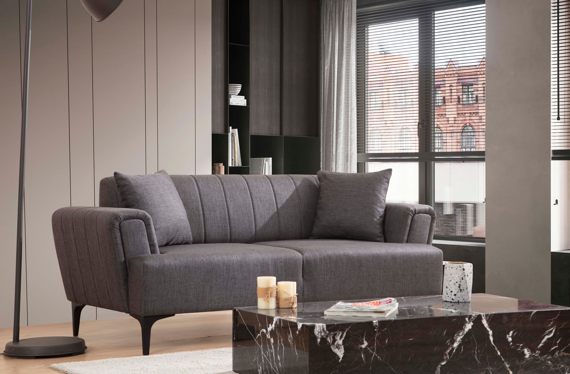 Canapea 2 locuri, Atelier Del Sofa, lemn fag si pal, gri inchis, 180x95x77 cm — imaginea 5